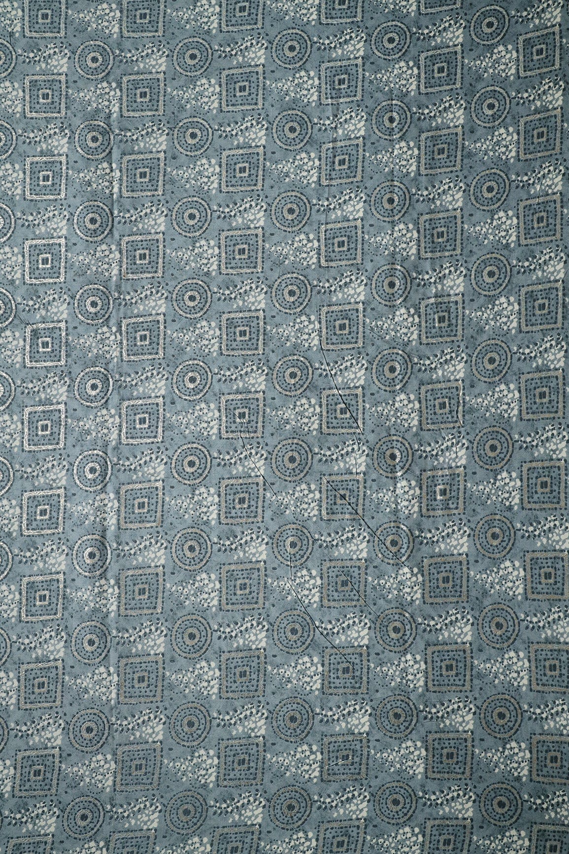 Grey And Cream Geometric Foil Print On Pure Rayon Fabric - doeraa
