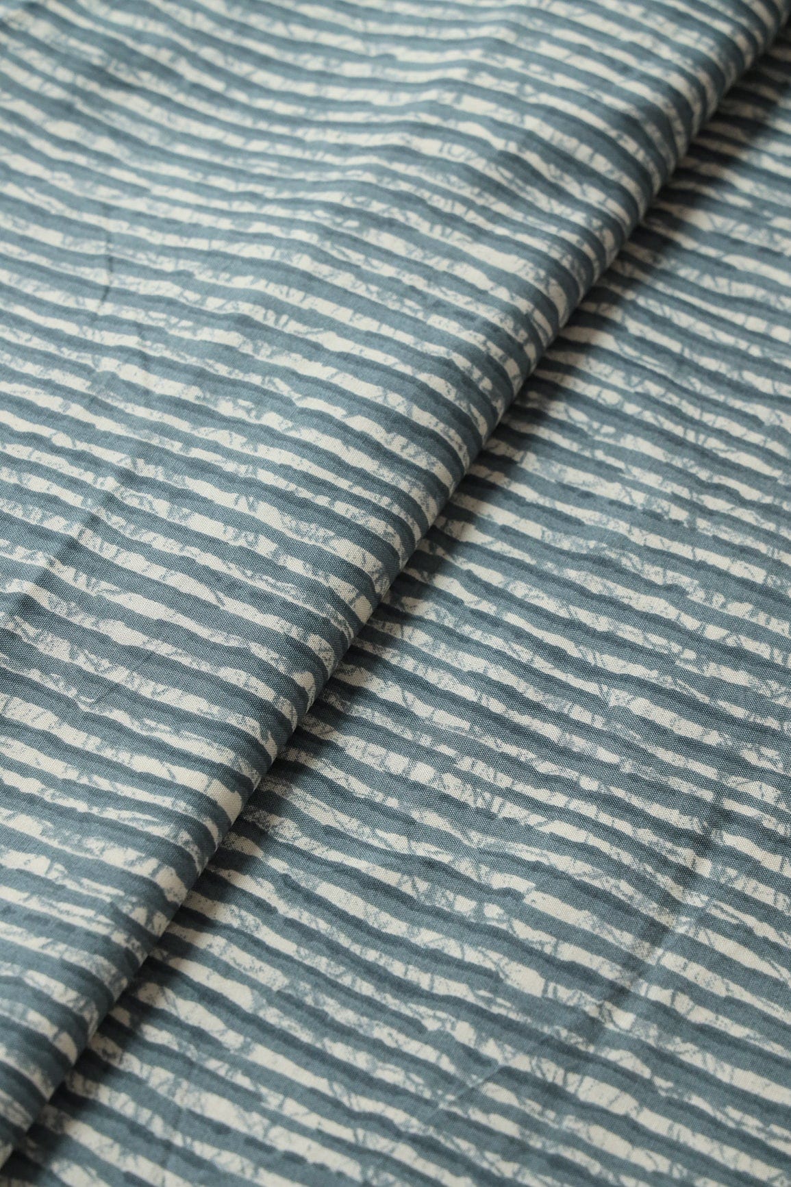 Grey And Cream Stripes Print On Pure Rayon Fabric - doeraa