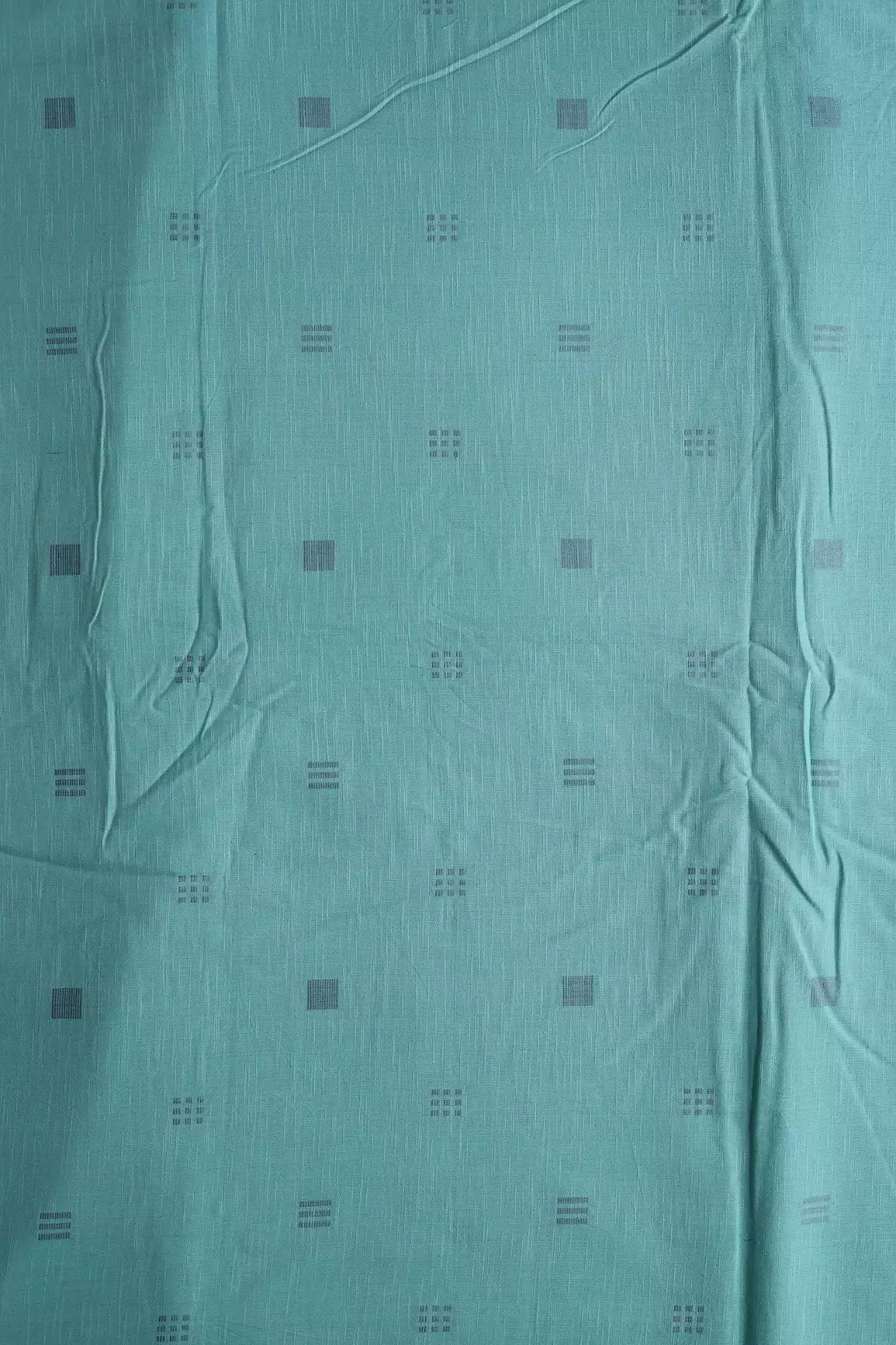 Grey And Teal Geometric Pattern On Handwoven Organic Cotton Fabric - doeraa