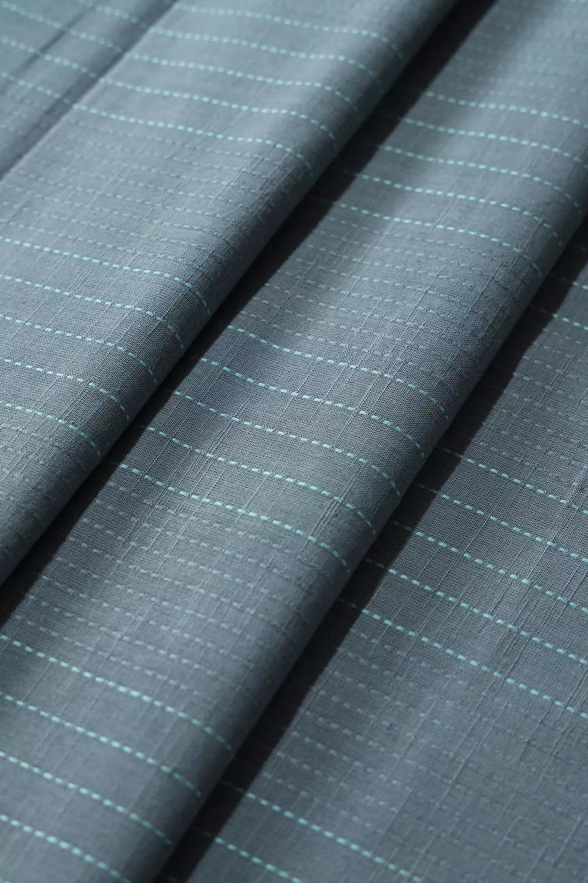 Grey And Teal Handwoven Cotton Unstitched Suit Set (2 Piece) - doeraa