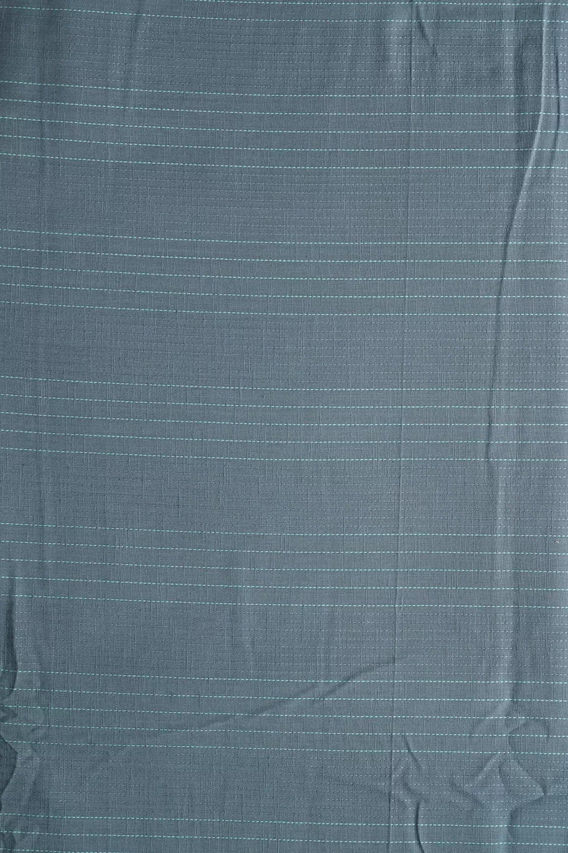 Grey And Teal Stripes Pattern On Handwoven Organic Cotton Fabric - doeraa