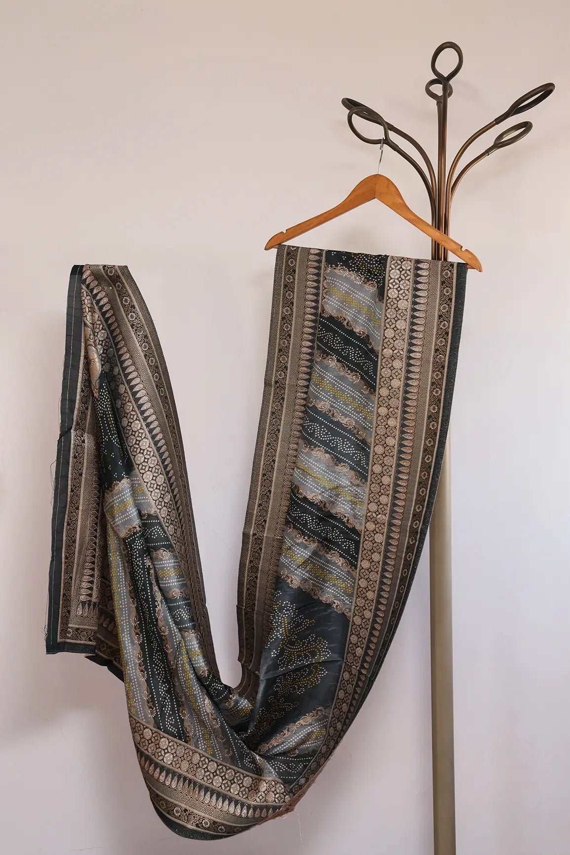 Grey Pure Viscose Dola Silk Jacquard Print Dupatta - doeraa