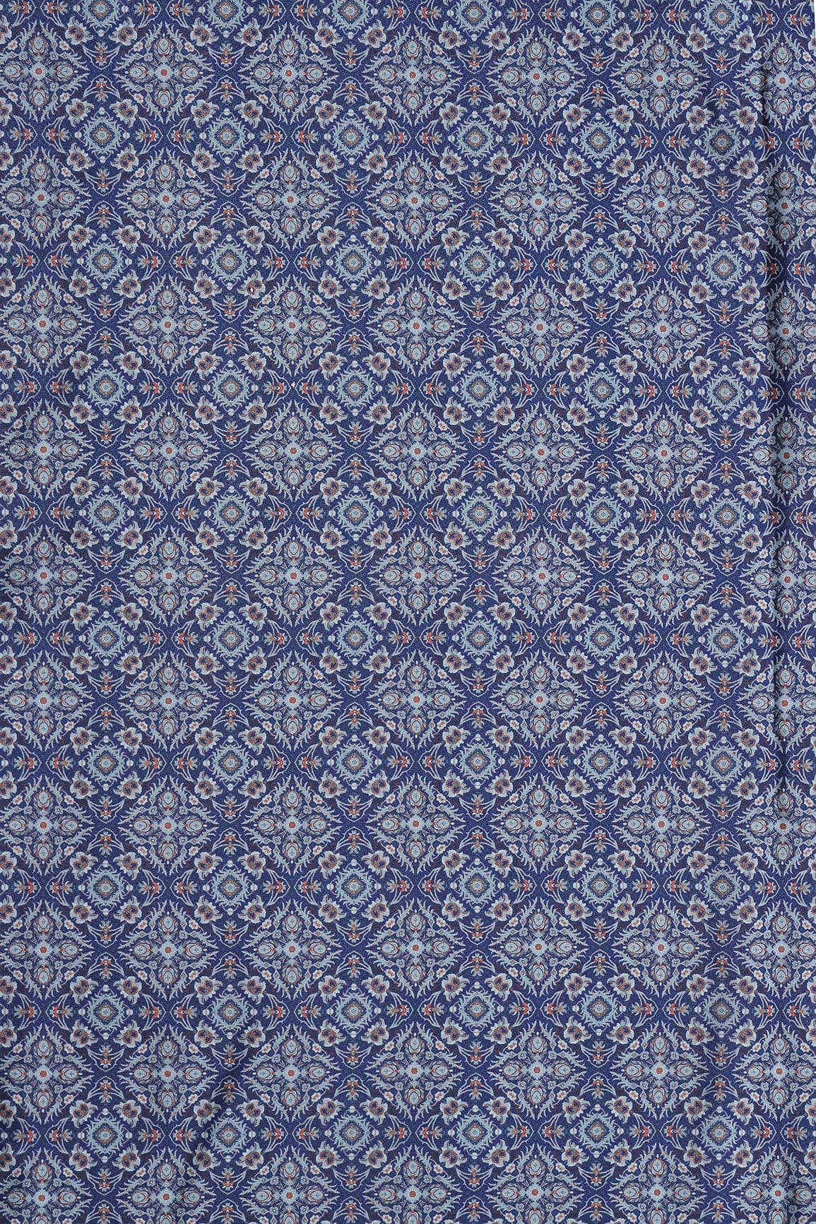 Grey Traditional Pattern Digital Print On Royal Blue French Crepe Fabric - doeraa