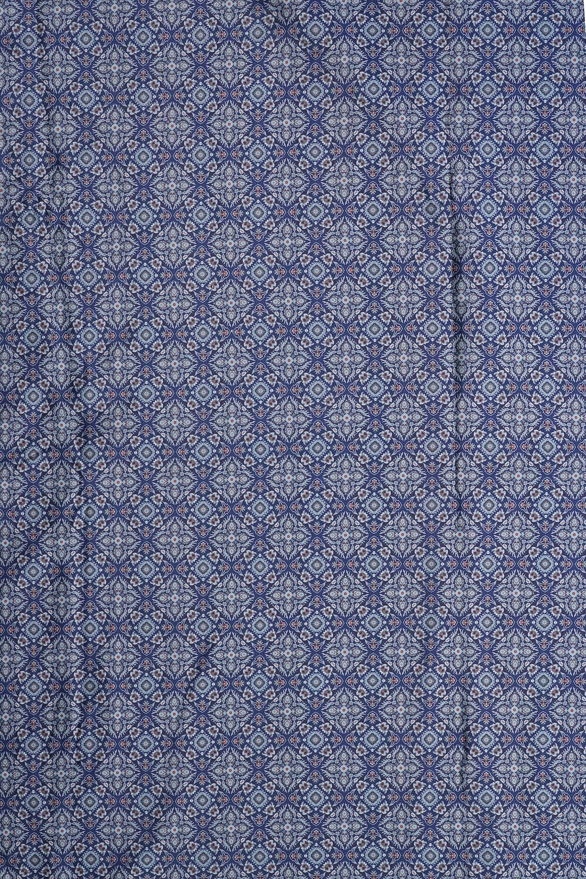 Grey Traditional Pattern Digital Print On Royal Blue French Crepe Fabric - doeraa