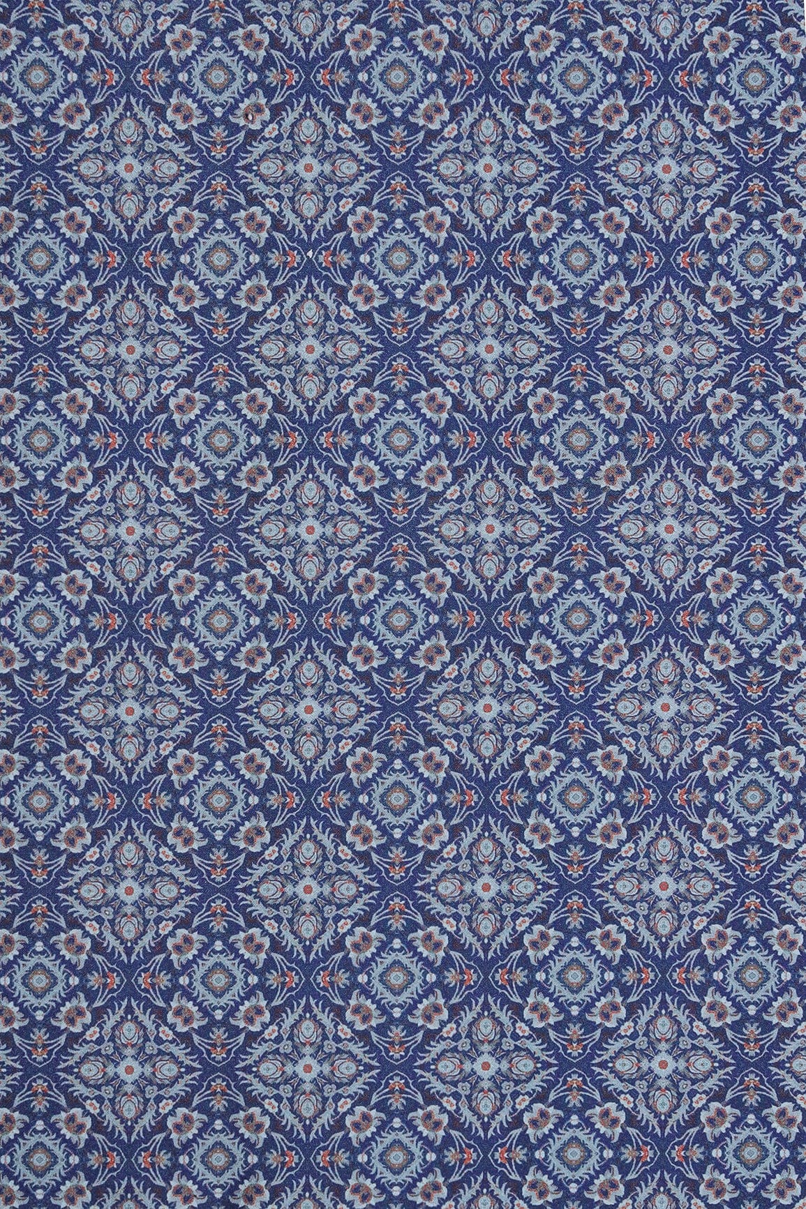 Grey Traditional Pattern Digital Print On Royal Blue French Crepe Fabric - doeraa