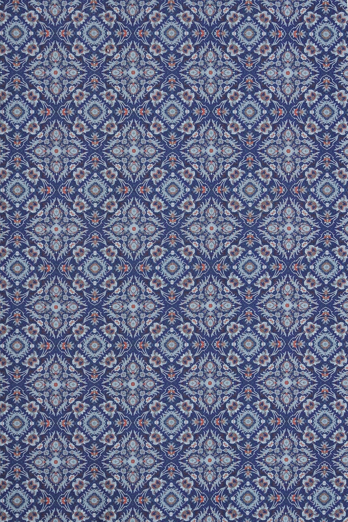 Grey Traditional Pattern Digital Print On Royal Blue French Crepe Fabric - doeraa