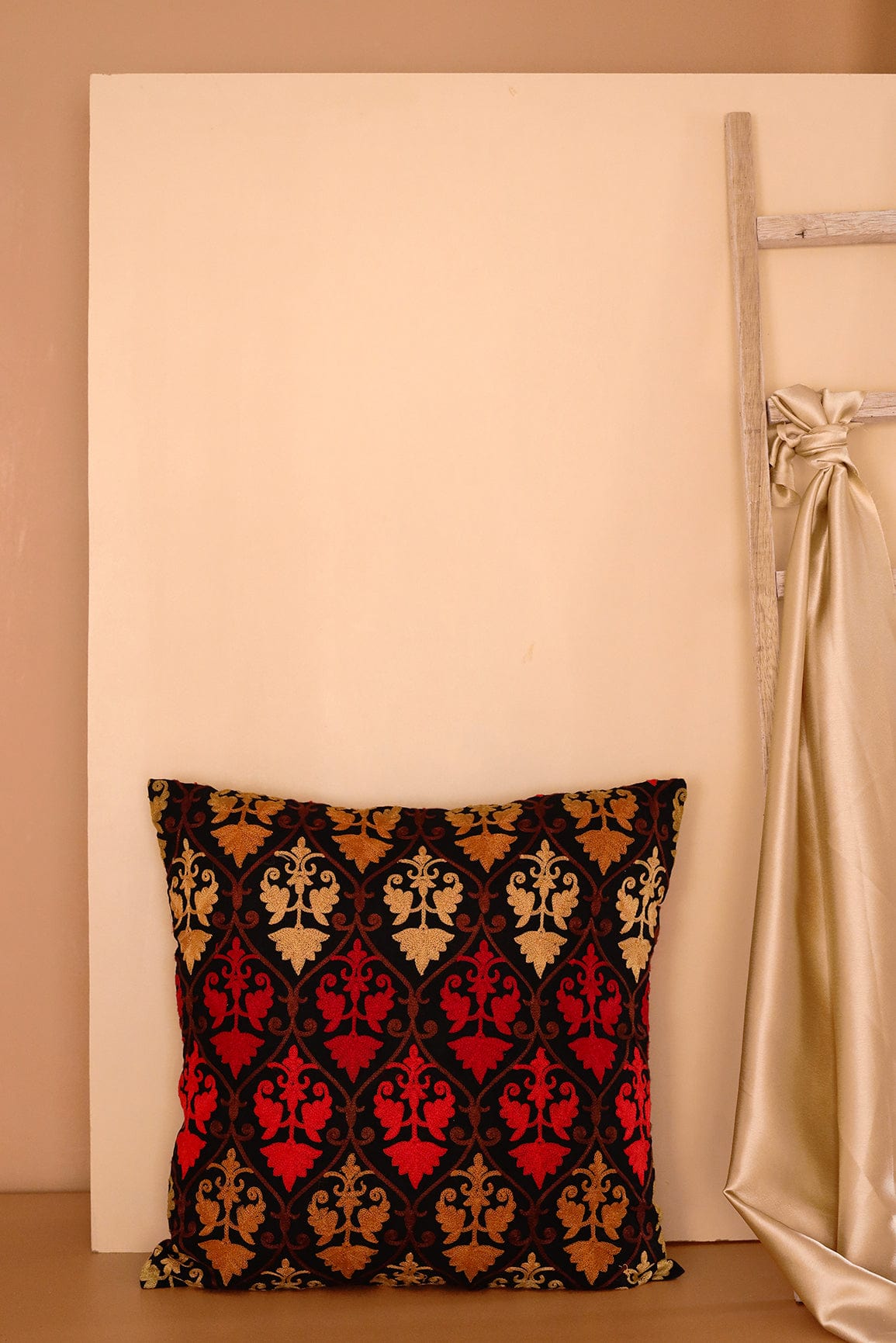 Heavy Artistic Embroidery on Black cotton Cushion Cover (16*16 inches) - doeraa