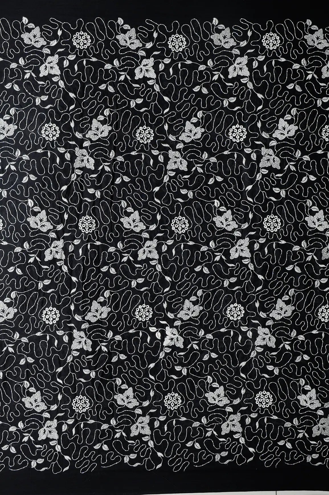 Heavy Boring Work With Beads Embroidery Design On Black Pure Mul Cotton Fabric - doeraa