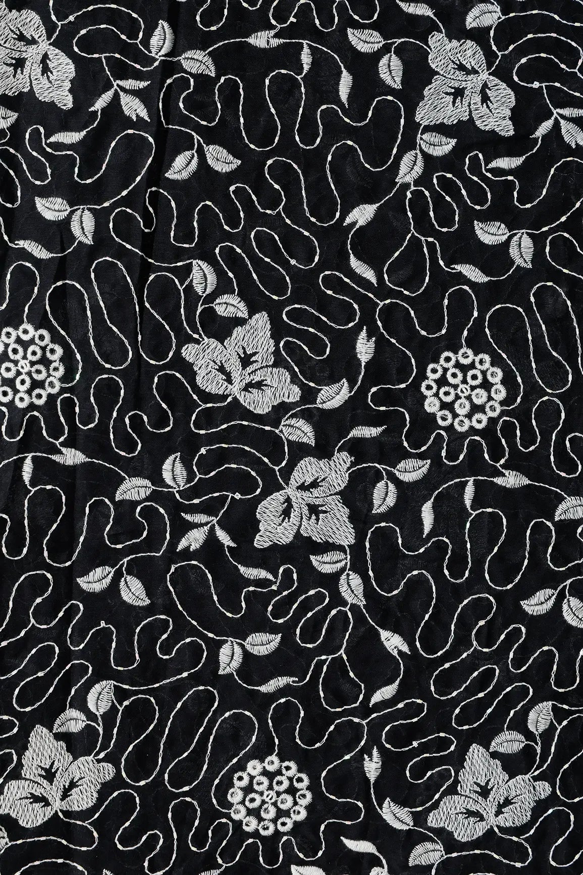 Heavy Boring Work With Beads Embroidery Design On Black Pure Mul Cotton Fabric - doeraa