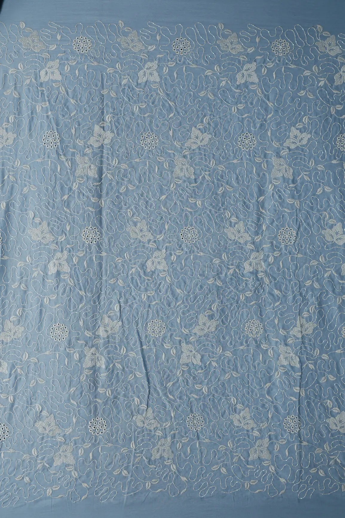 Heavy Boring Work With Beads Embroidery Design On Pastel Blue Pure Mul Cotton Fabric - doeraa