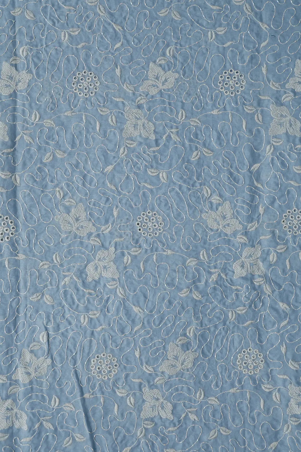 Heavy Boring Work With Beads Embroidery Design On Pastel Blue Pure Mul Cotton Fabric - doeraa