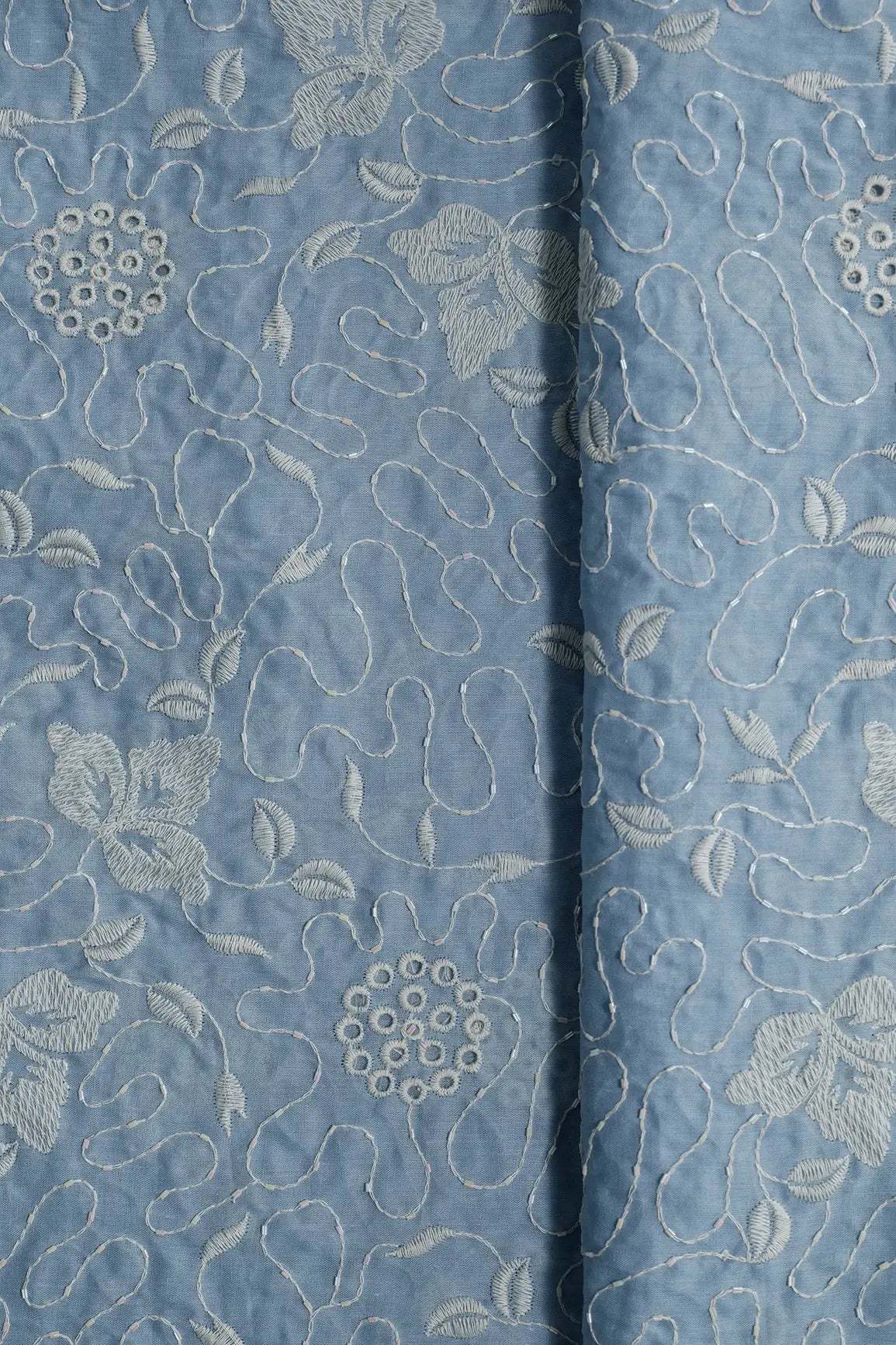 Heavy Boring Work With Beads Embroidery Design On Pastel Blue Pure Mul Cotton Fabric - doeraa