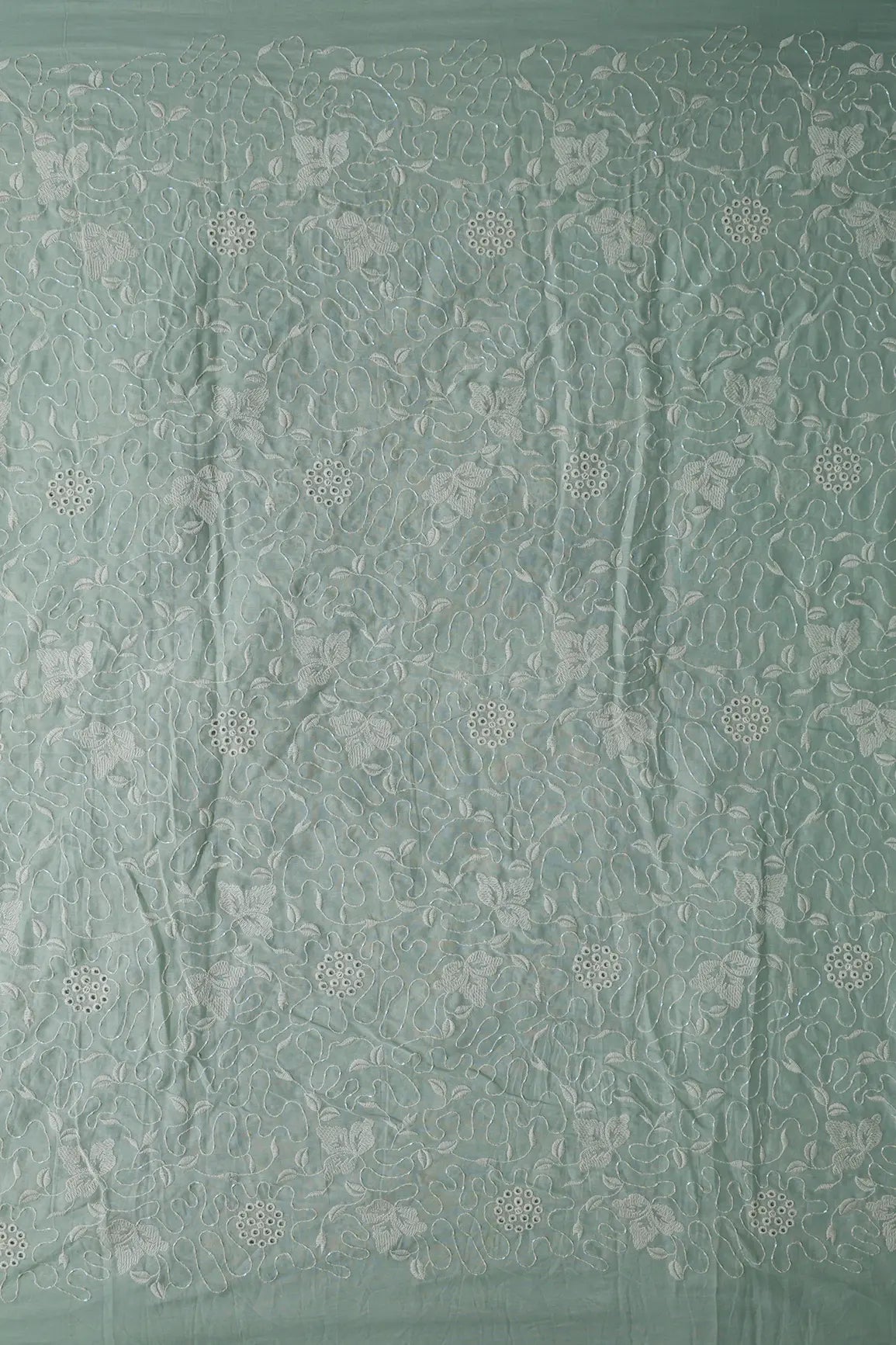 Heavy Boring Work With Beads Embroidery Design On Pastel Olive Green Pure Mul Cotton Fabric - doeraa