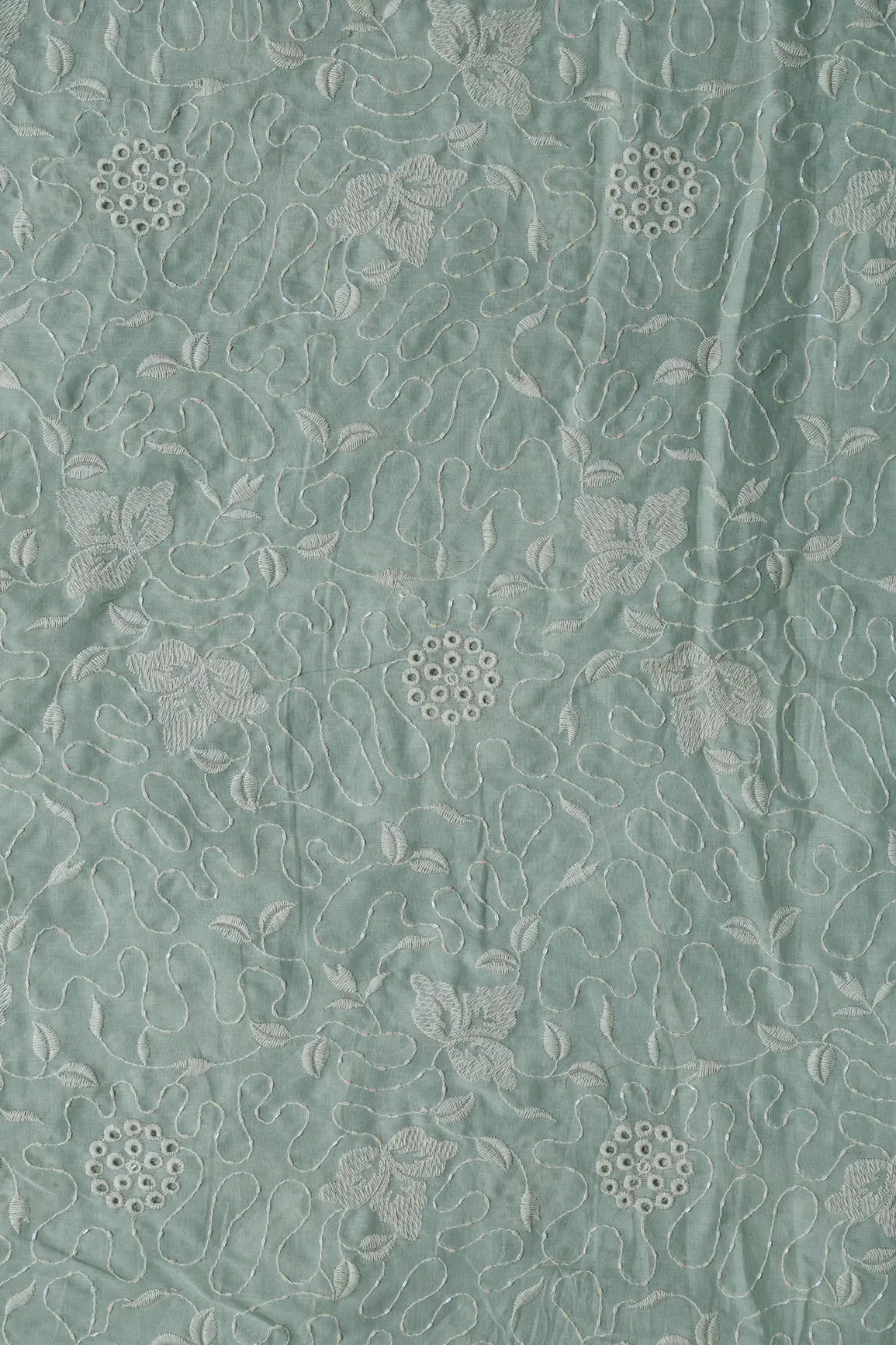 Heavy Boring Work With Beads Embroidery Design On Pastel Olive Green Pure Mul Cotton Fabric - doeraa