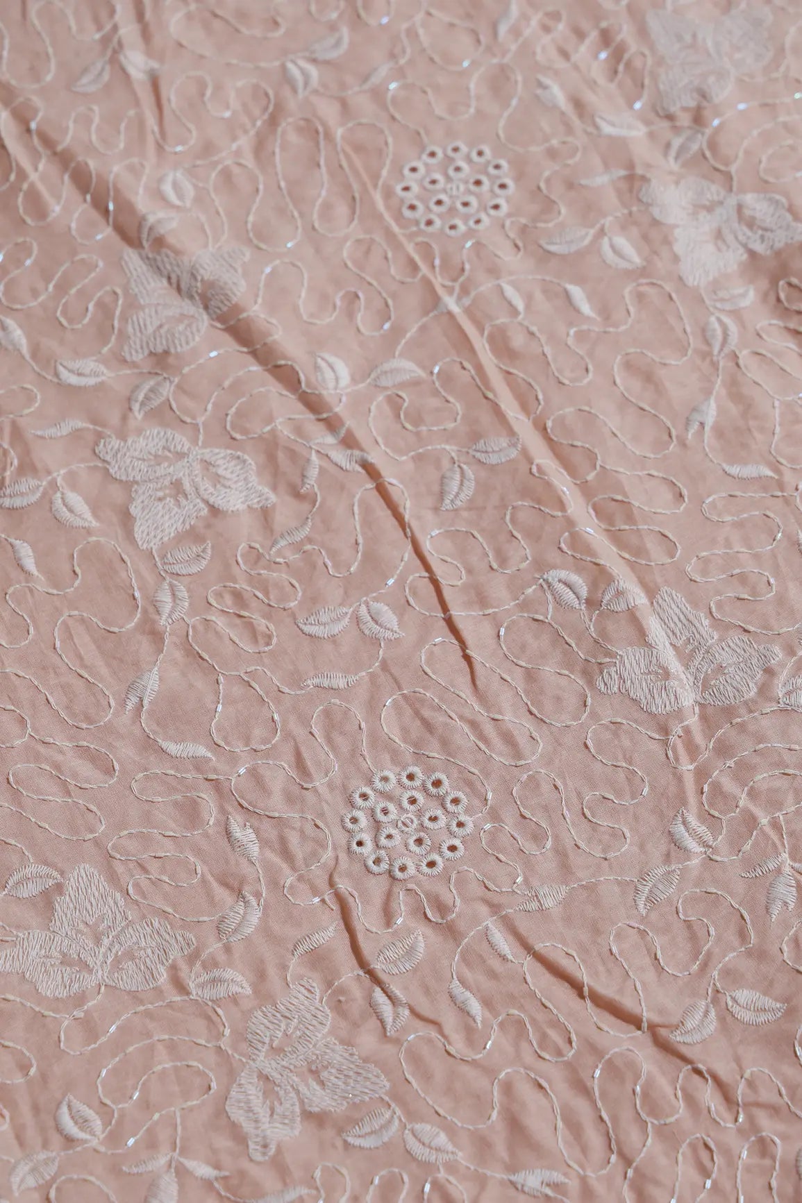 Heavy Boring Work With Beads Embroidery Design On Peach Pure Mul Cotton Fabric - doeraa
