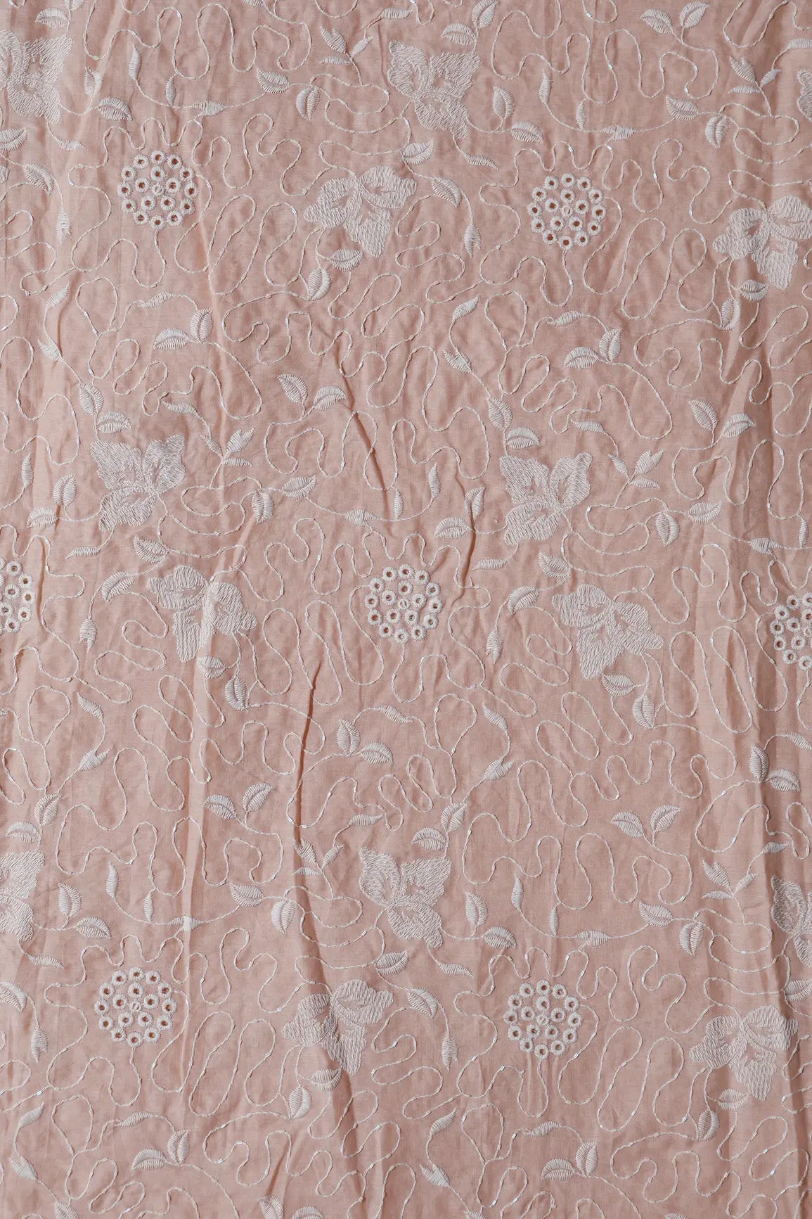 Heavy Boring Work With Beads Embroidery Design On Peach Pure Mul Cotton Fabric - doeraa