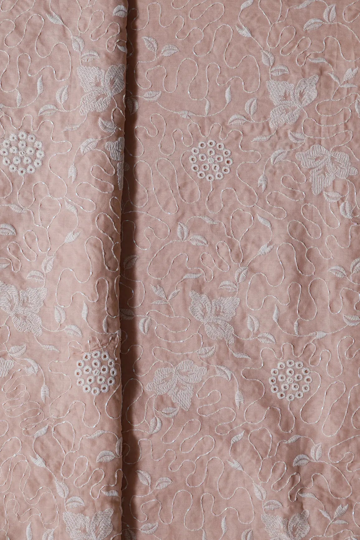 Heavy Boring Work With Beads Embroidery Design On Peach Pure Mul Cotton Fabric - doeraa