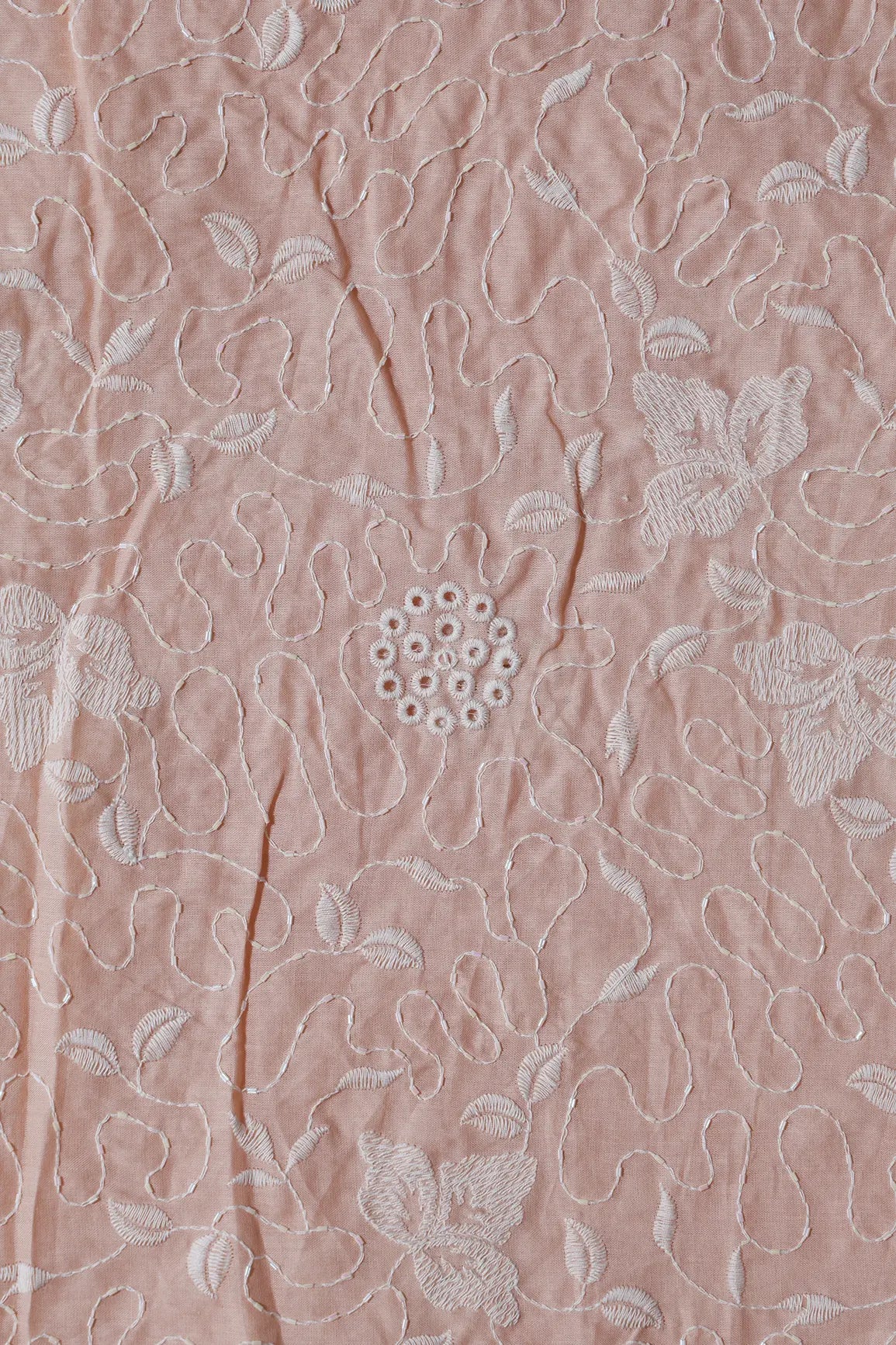 Heavy Boring Work With Beads Embroidery Design On Peach Pure Mul Cotton Fabric - doeraa