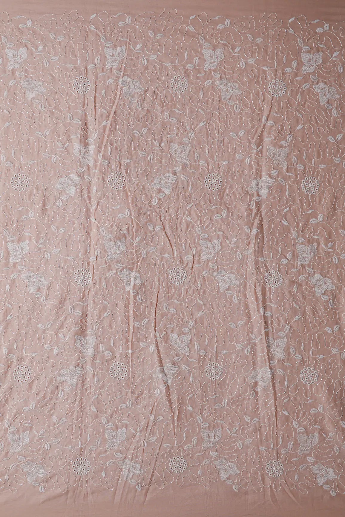 Heavy Boring Work With Beads Embroidery Design On Peach Pure Mul Cotton Fabric - doeraa