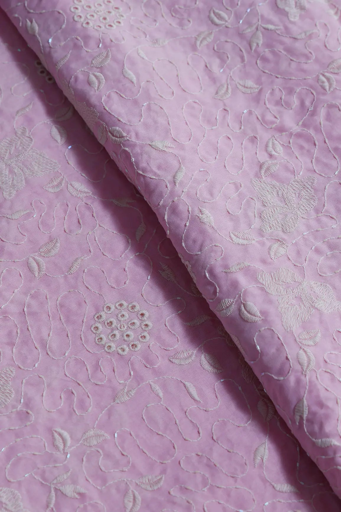 Heavy Boring Work With Beads Embroidery Design On Pink Pure Mul Cotton Fabric - doeraa