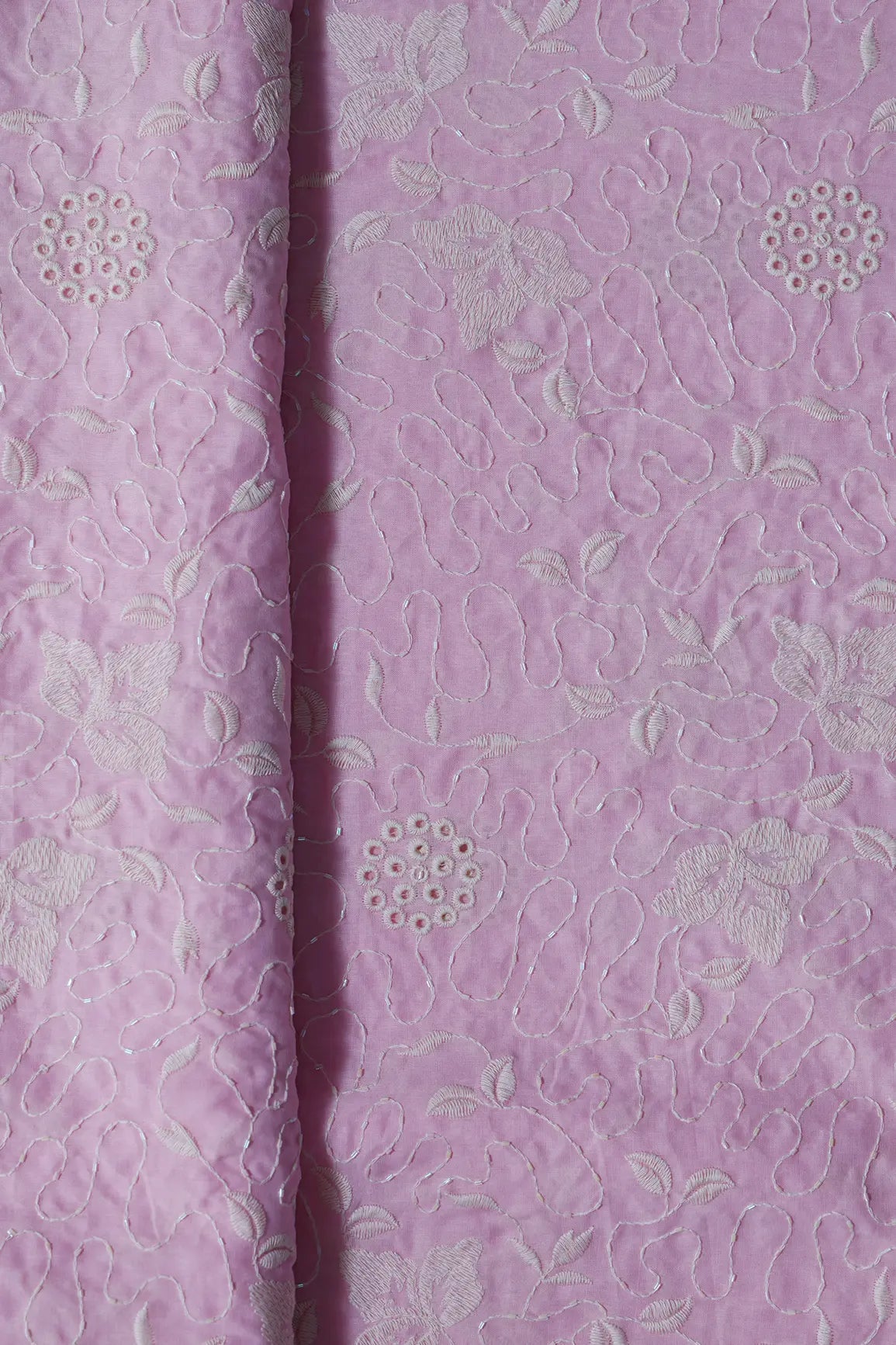 Heavy Boring Work With Beads Embroidery Design On Pink Pure Mul Cotton Fabric - doeraa