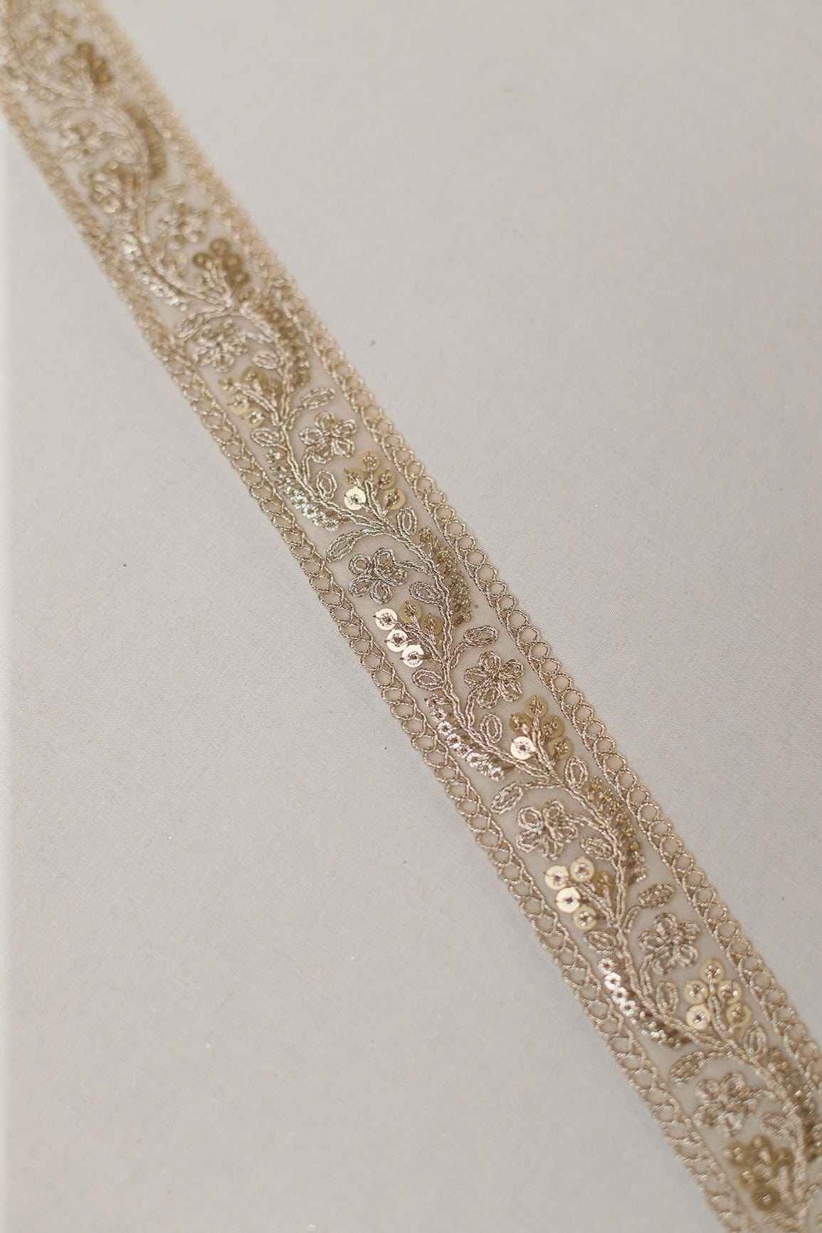 doeraa Laces Floral Zari Work With Gold Sequins Embroidered Lace (9 Meters)
