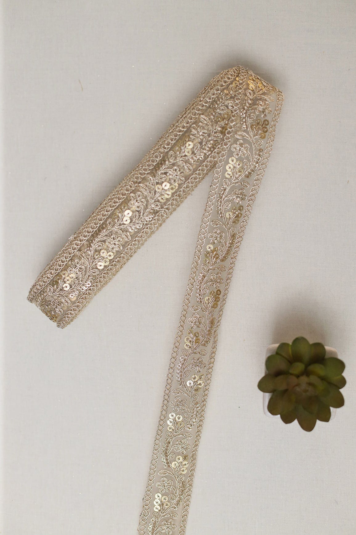 doeraa Laces Floral Zari Work With Gold Sequins Embroidered Lace (9 Meters)