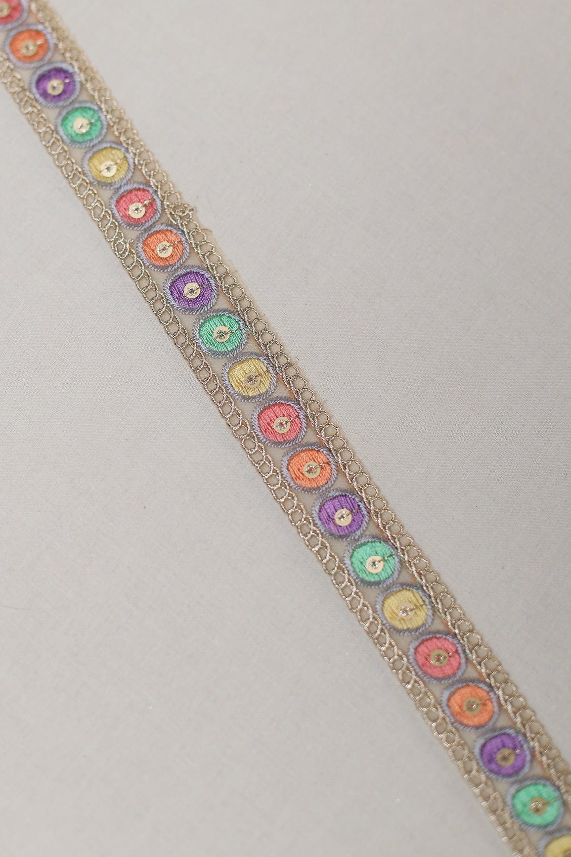 doeraa Laces Geometric Multi Color Thread Work With Gold Sequins Embroidered Lace (9 Meters)