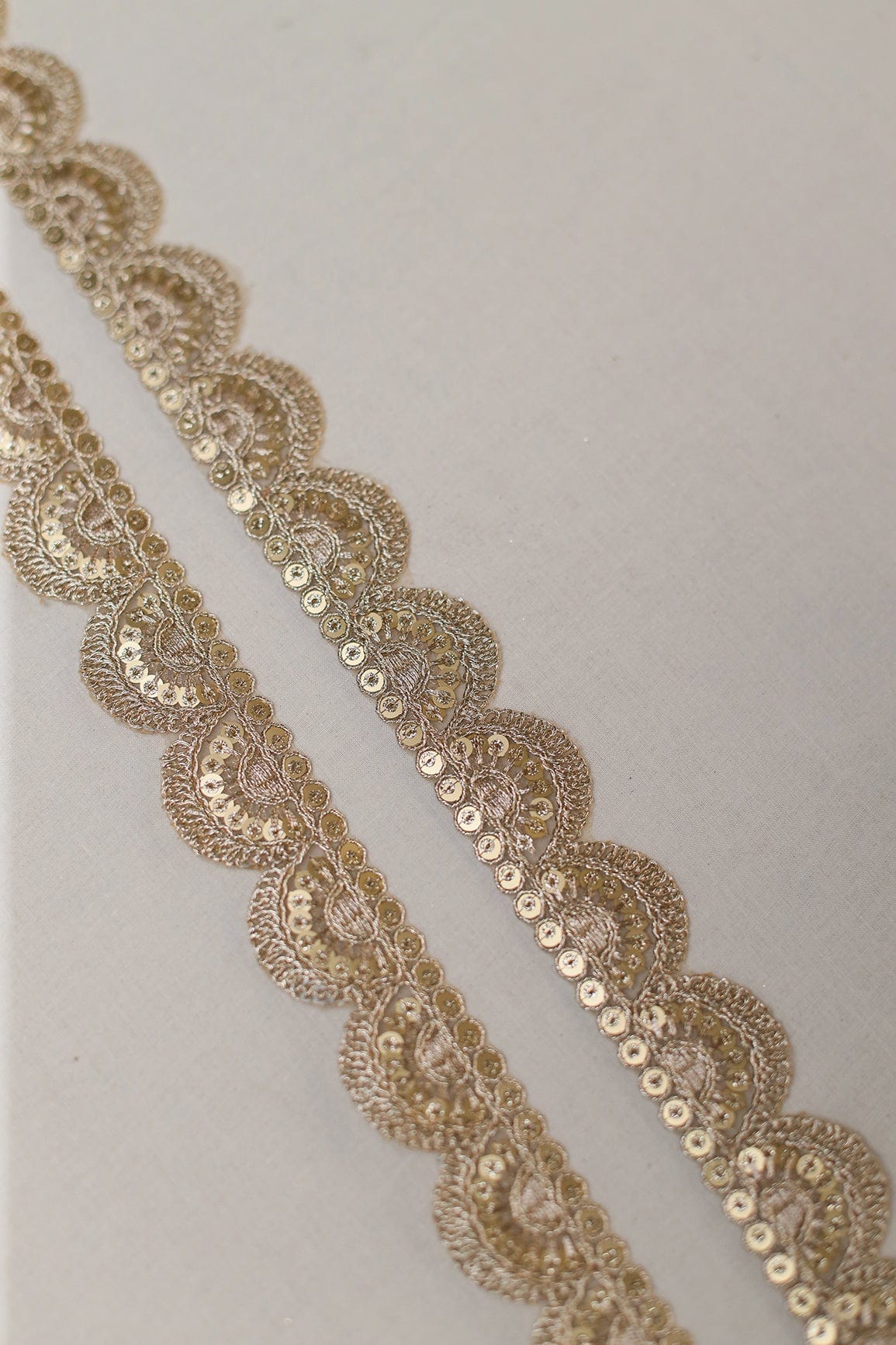 doeraa Laces Gold Zari With Gold Sequins Embroidered Scallop Lace (9 Meters)
