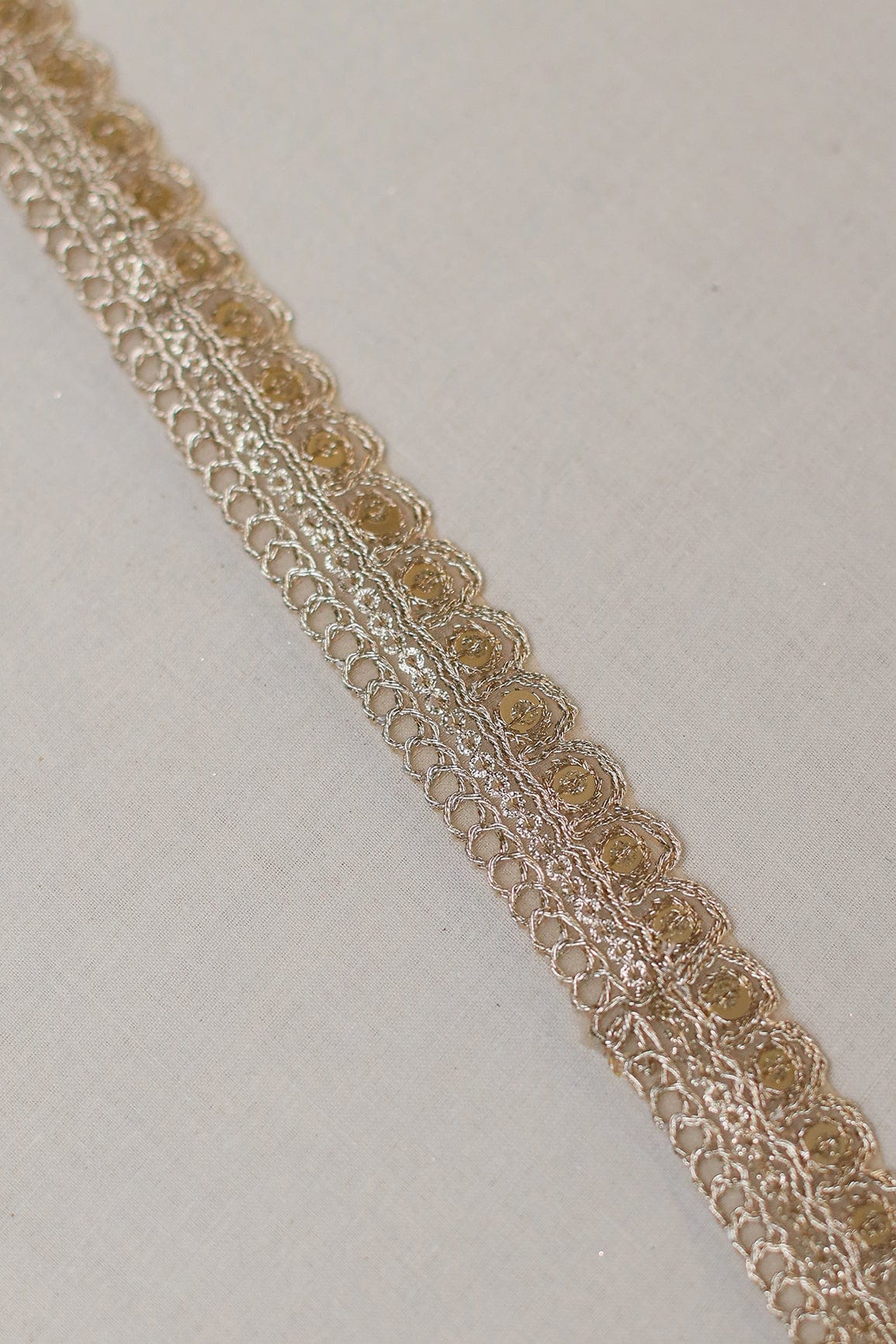 doeraa Laces Gold Zari With Gold Sequins Embroidered Scallop Lace (9 Meters)