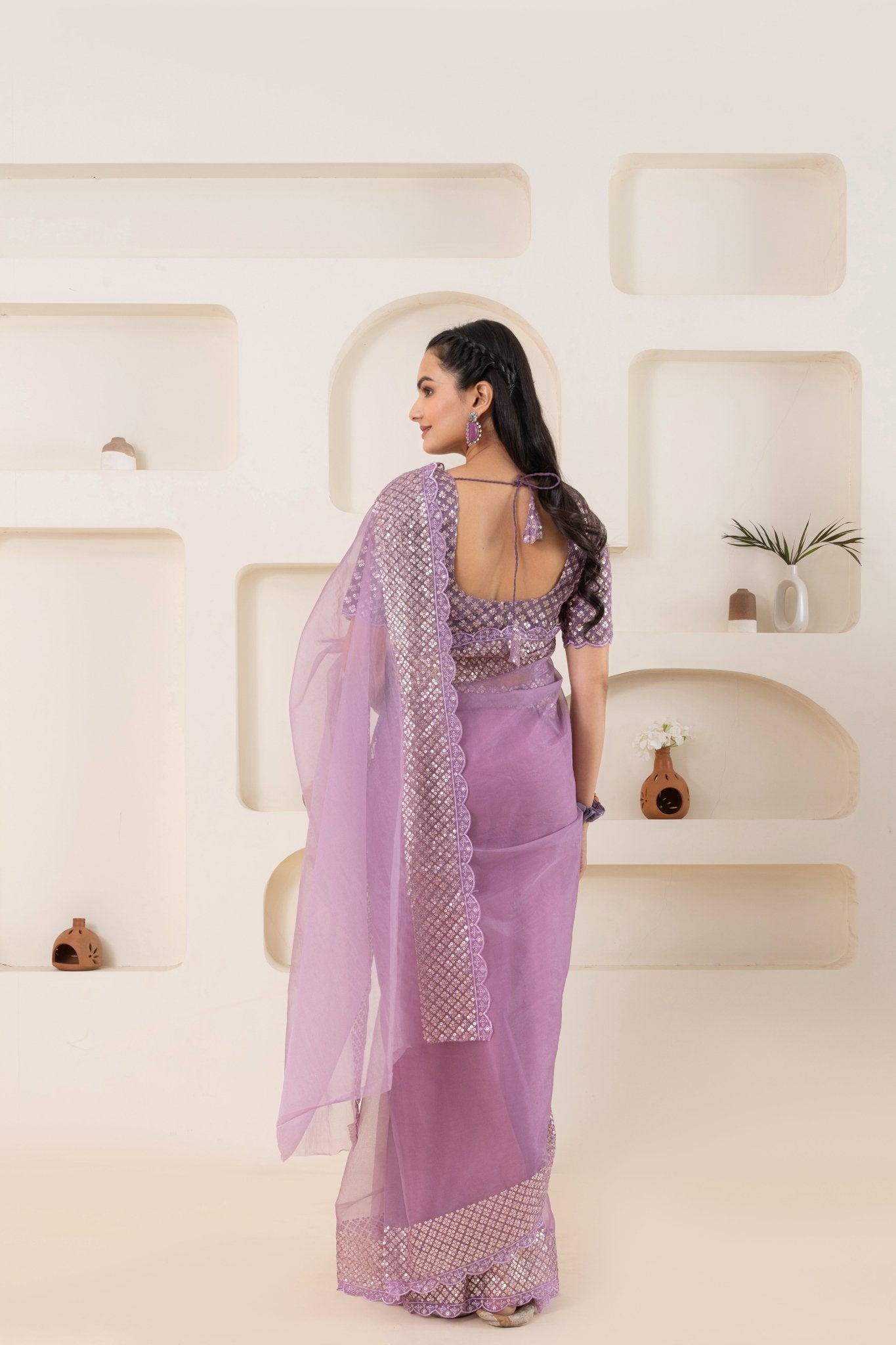 Lavender Embroidery Saree Set (Saree With Blouse Piece) - doeraa