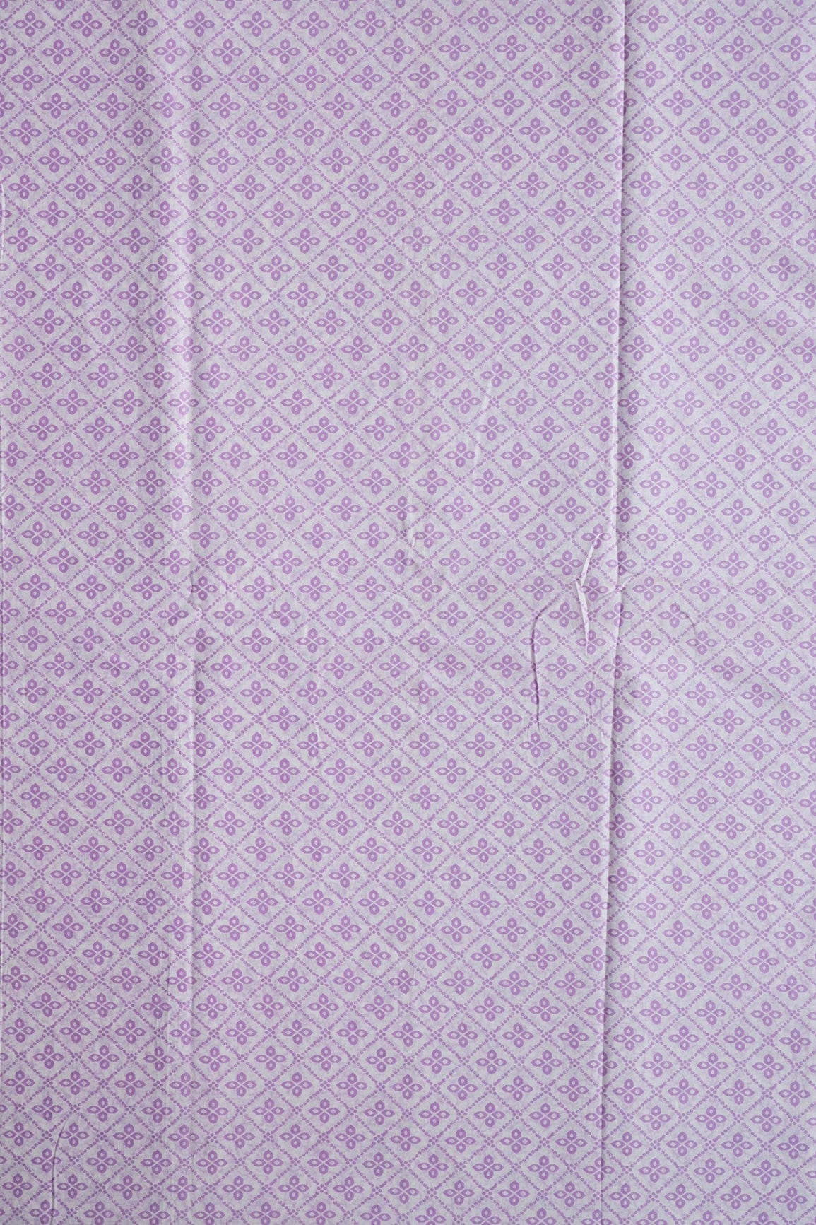 Lavender Geometric Print On White Pure Cotton Fabric - doeraa
