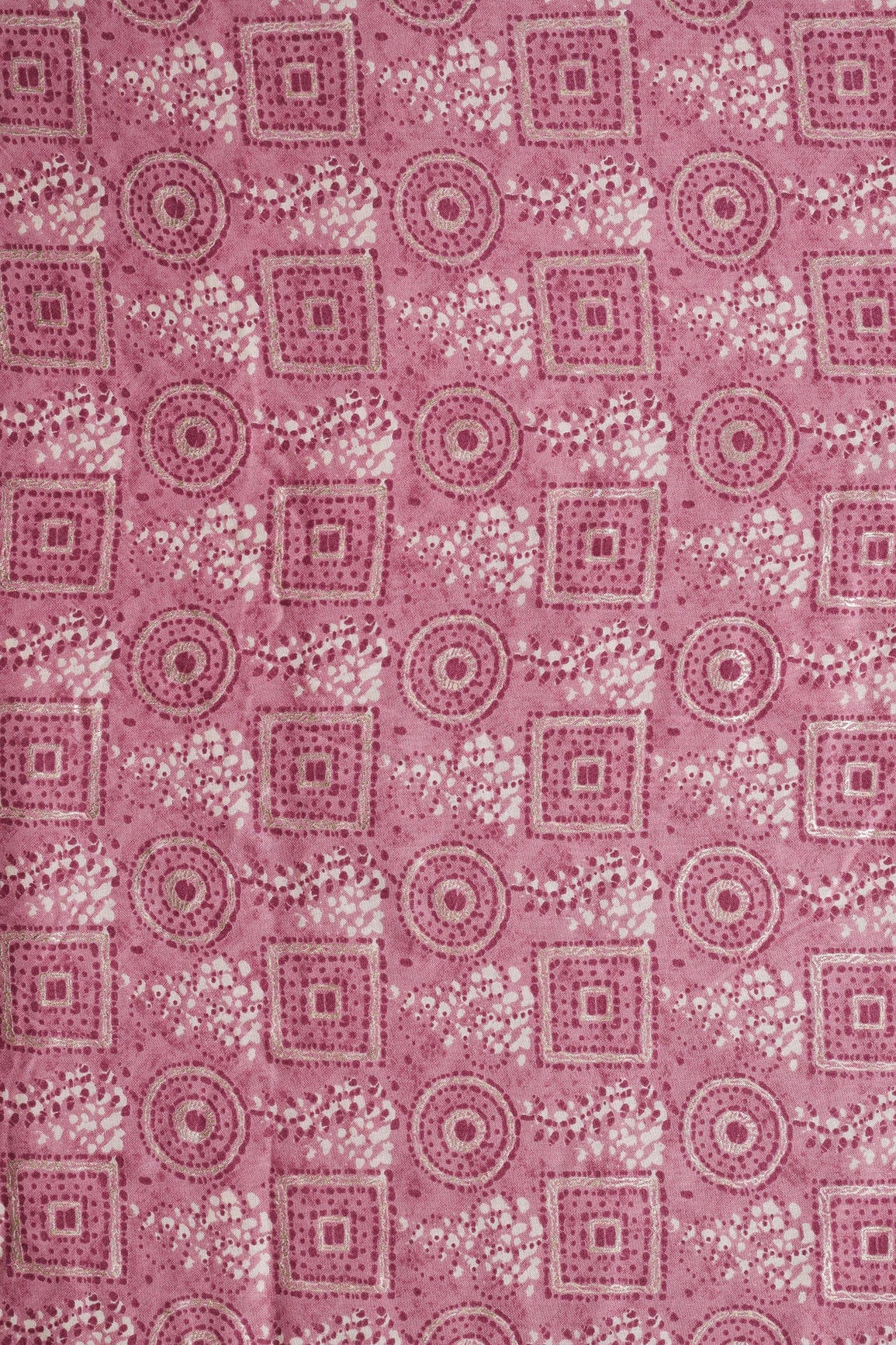 Lavender Pink And Cream Geometric Foil Print On Pure Rayon Fabric - doeraa