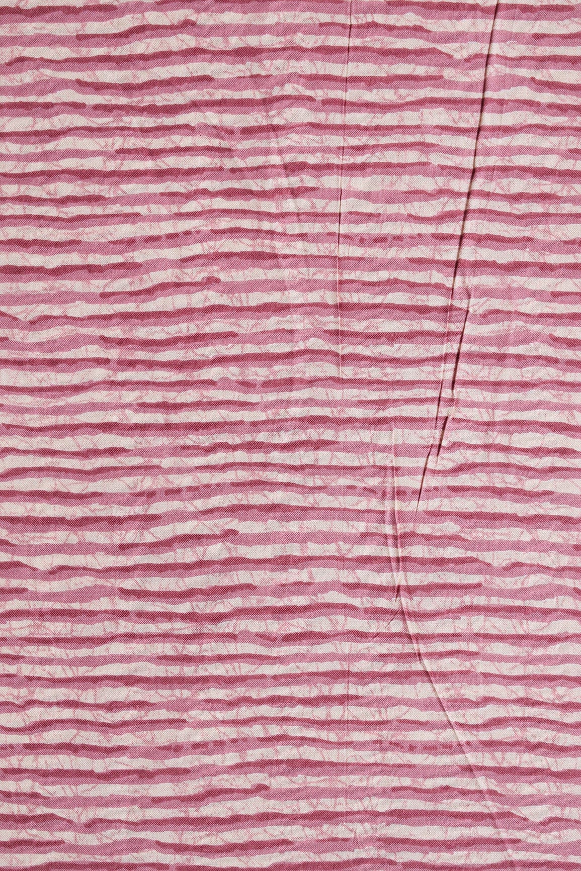 Lavender Pink And Cream Stripes Print On Pure Rayon Fabric - doeraa