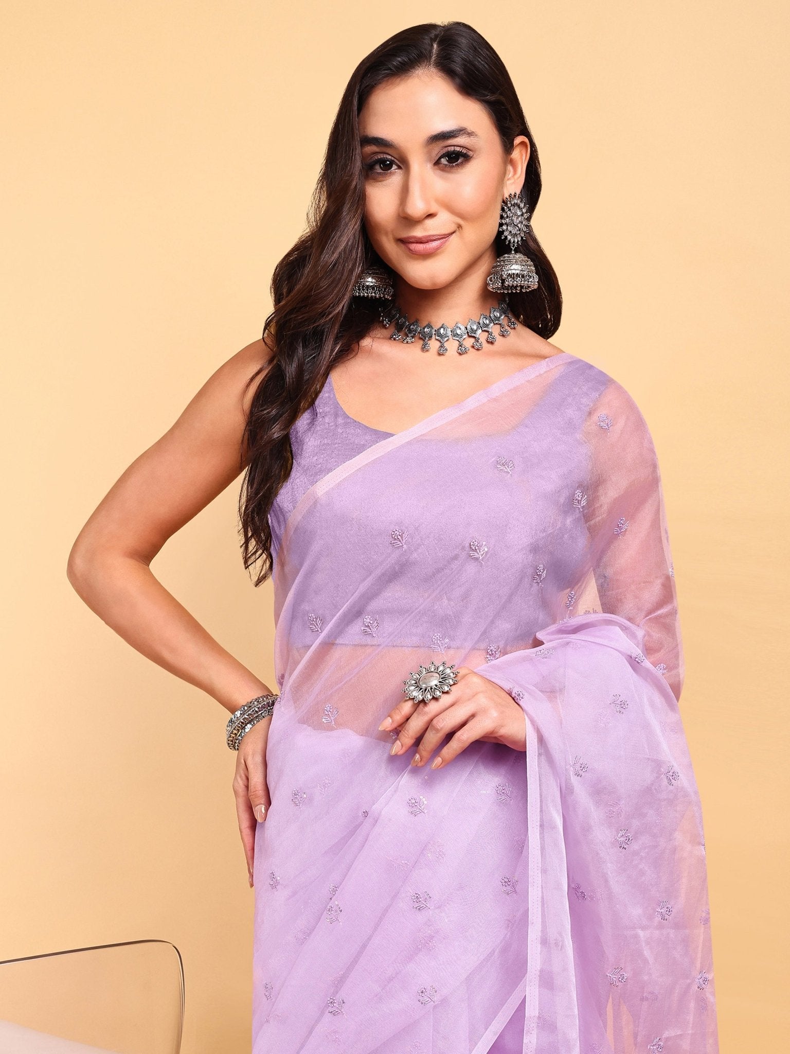 Lavender Saree Set (2 Piece) - doeraa