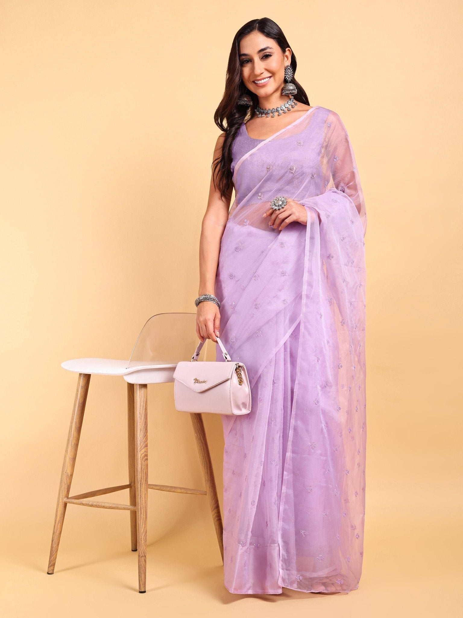 Lavender Saree Set (2 Piece) - doeraa