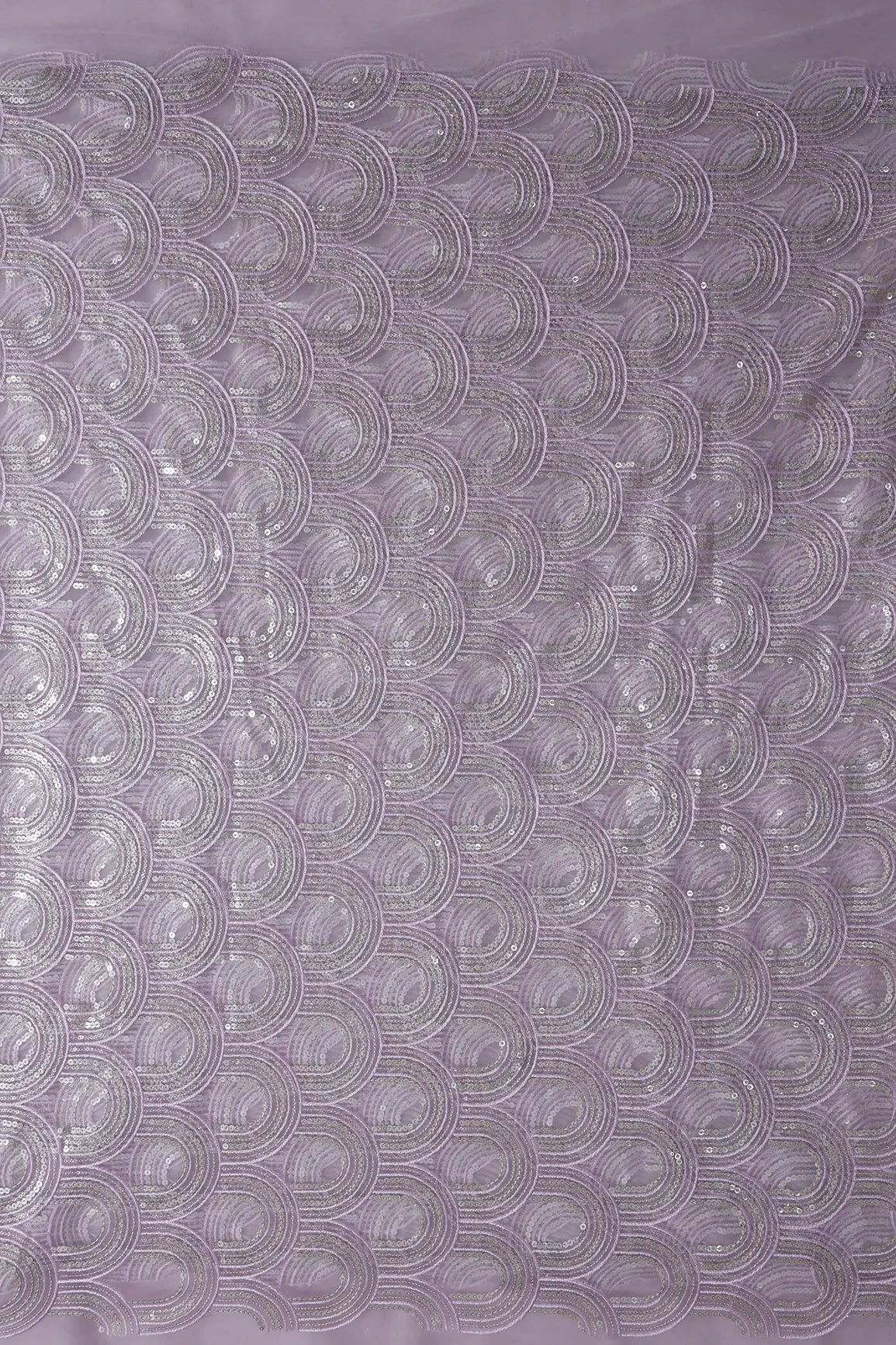 Lavender Thread With Silver Sequins Abstract Embroidery Work On Lavender Soft Net Fabric - doeraa