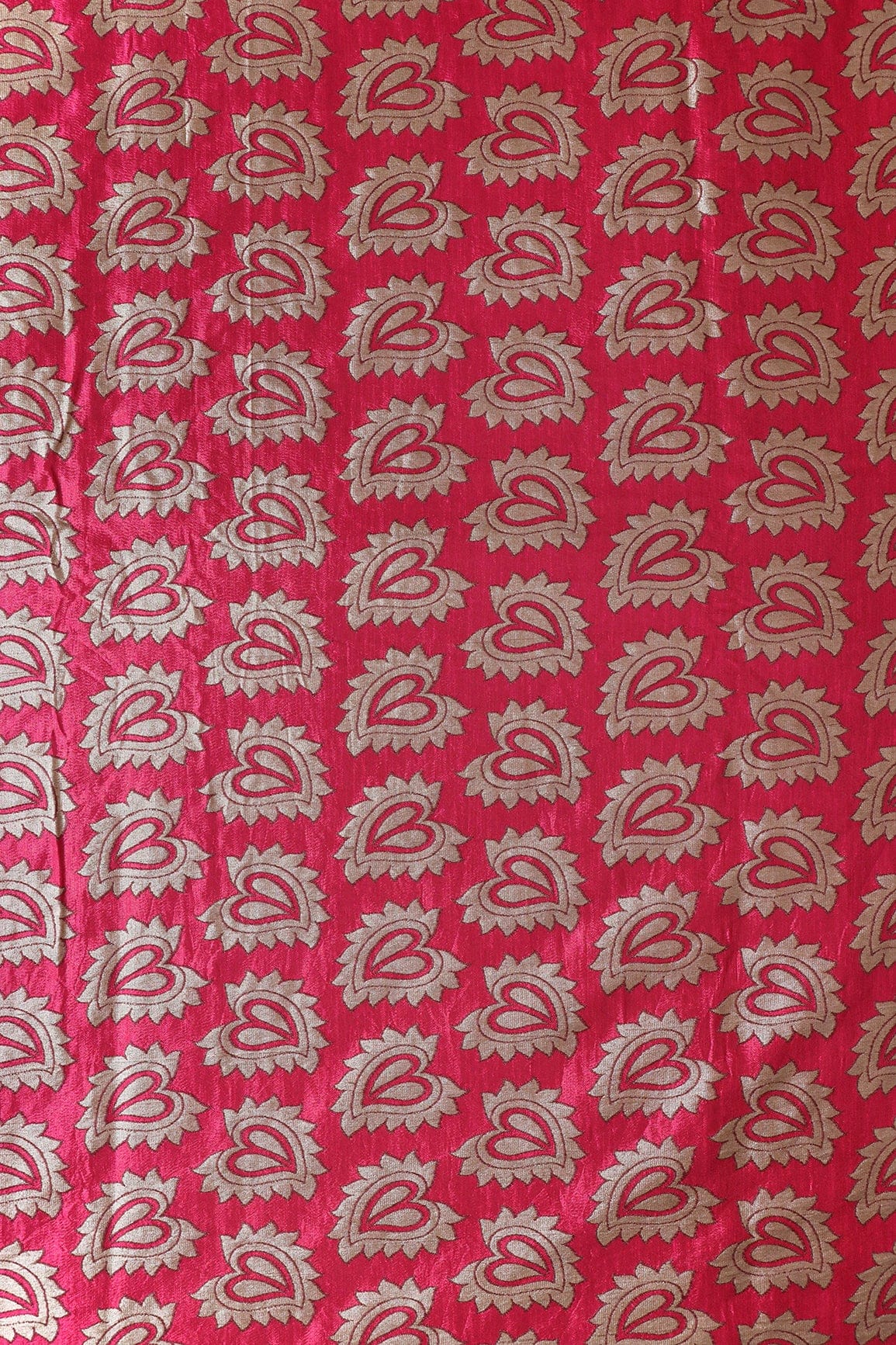 Leafy Fuchsia Double Cloth Jacquard Banarasi Fabric - doeraa
