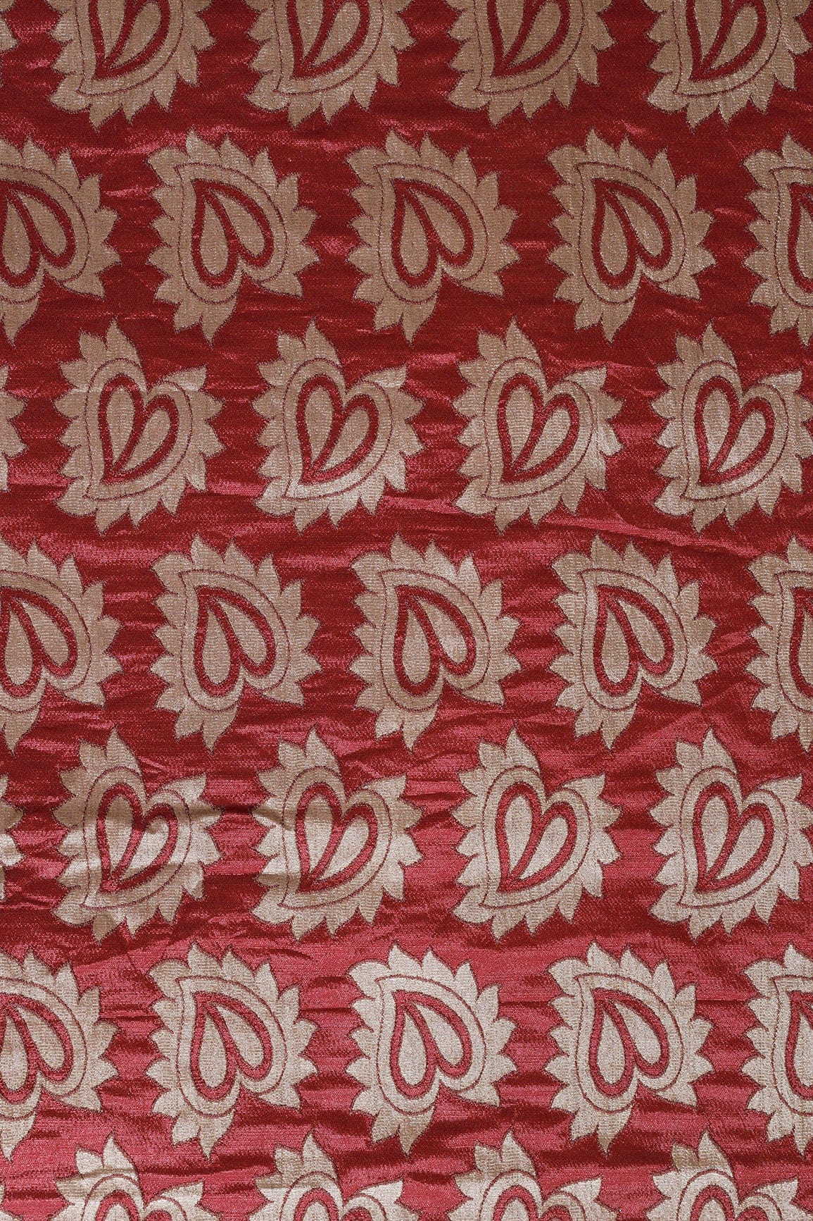 Leafy Maroon Double Cloth Jacquard Banarasi Fabric - doeraa
