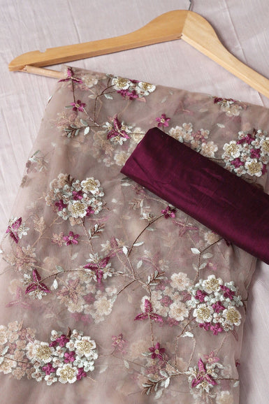 Light Brown And Wine Saree set (2 Piece)
