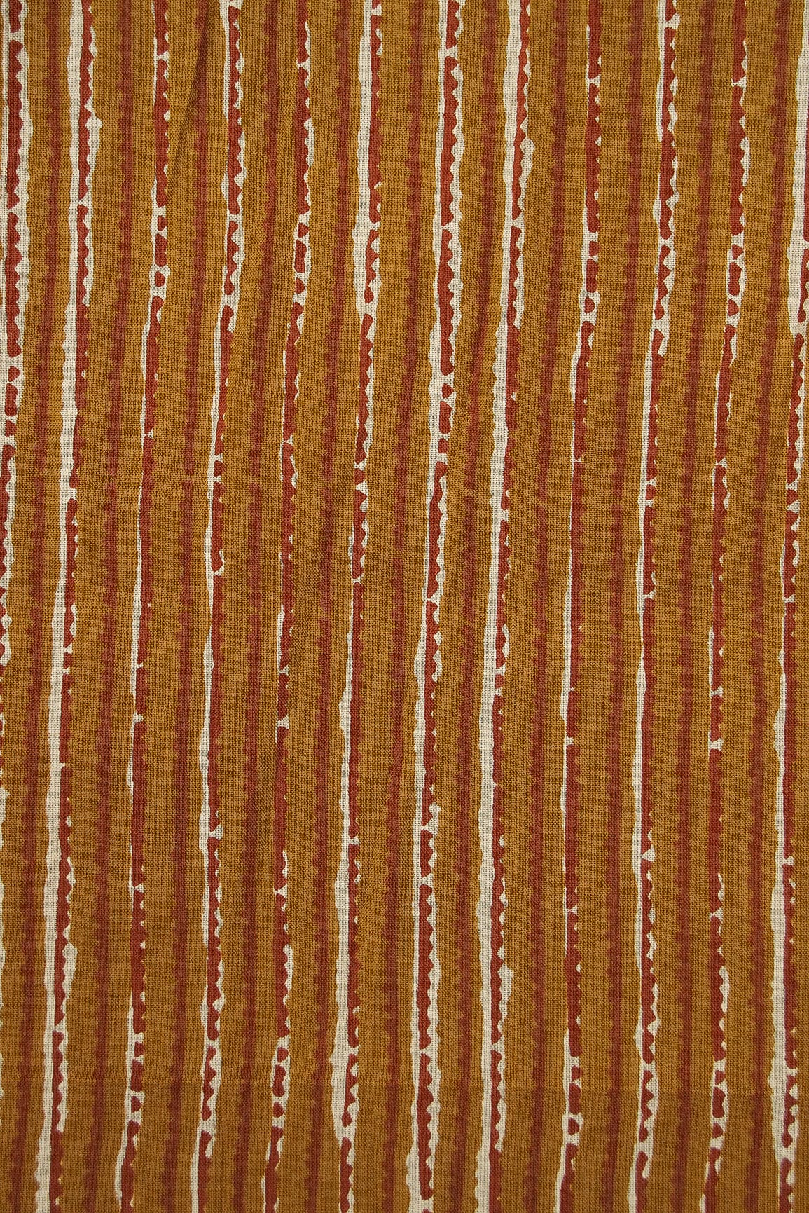 Light Brown Stripes Screen Print on organic Cotton Fabric - doeraa