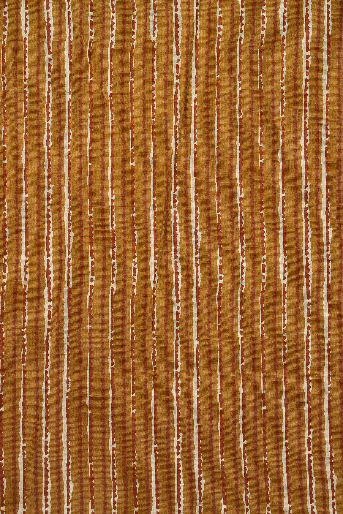 Light Brown Stripes Screen Print on organic Cotton Fabric - doeraa