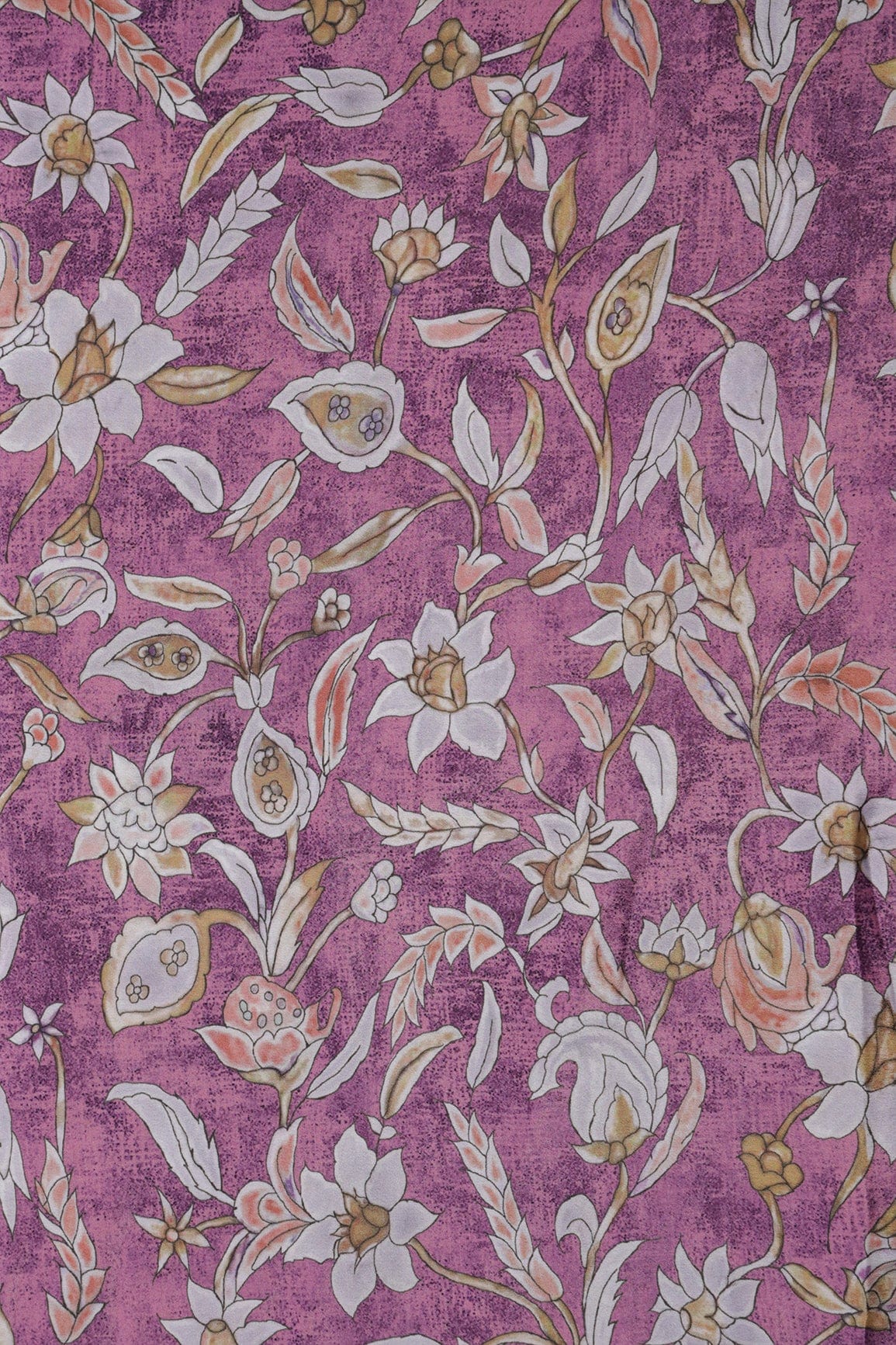 Light Grey Floral Digital Print On Orchid Purple Crepe Fabric - doeraa