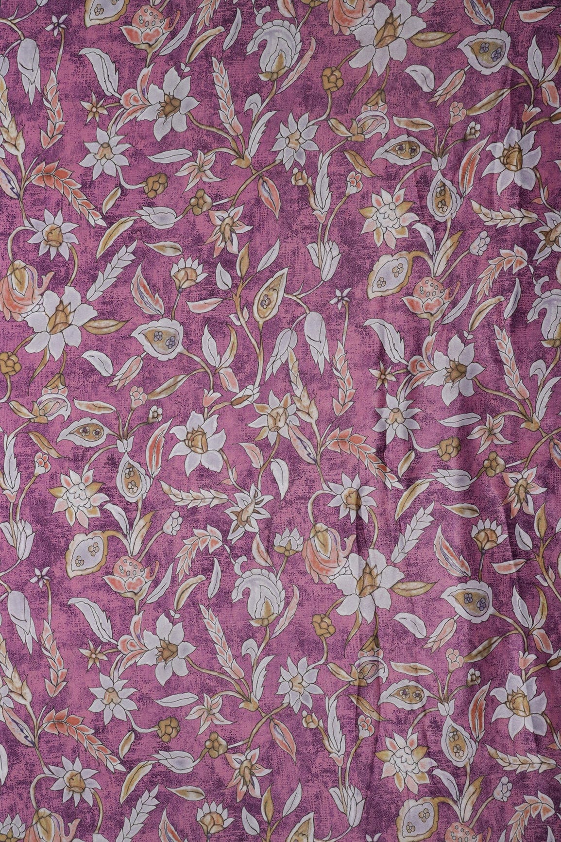 Light Grey Floral Digital Print On Orchid Purple Crepe Fabric - doeraa