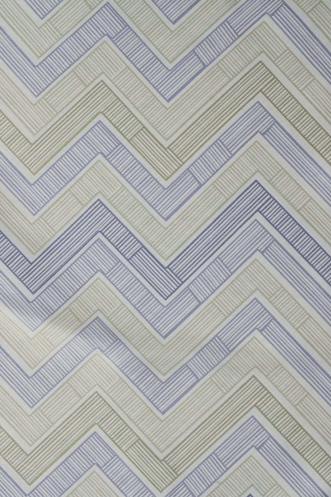 Light Olive And Slate Blue Chevron Pattern Digital Print On French Crepe Fabric - doeraa