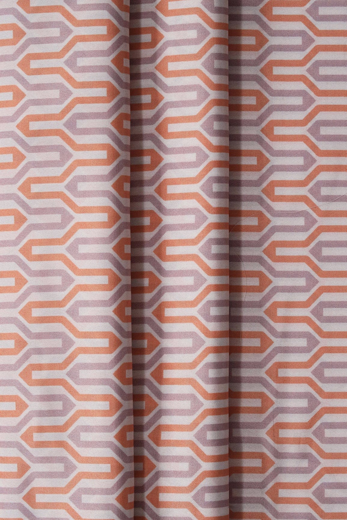 Light Orange And Light Purple Geometric Pattern Digital Print On French Crepe Fabric - doeraa