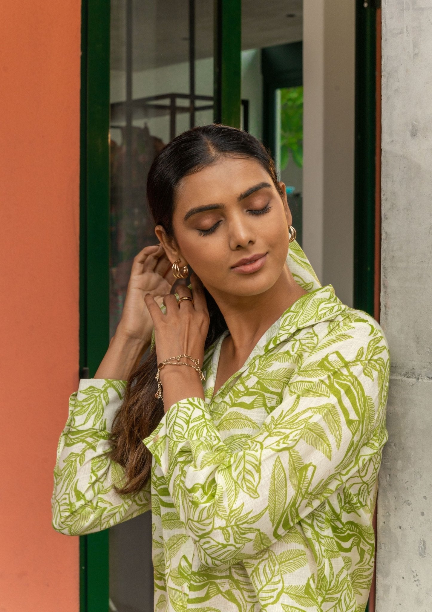 Luminae Lime Green Linen Co - ord Set - doeraa