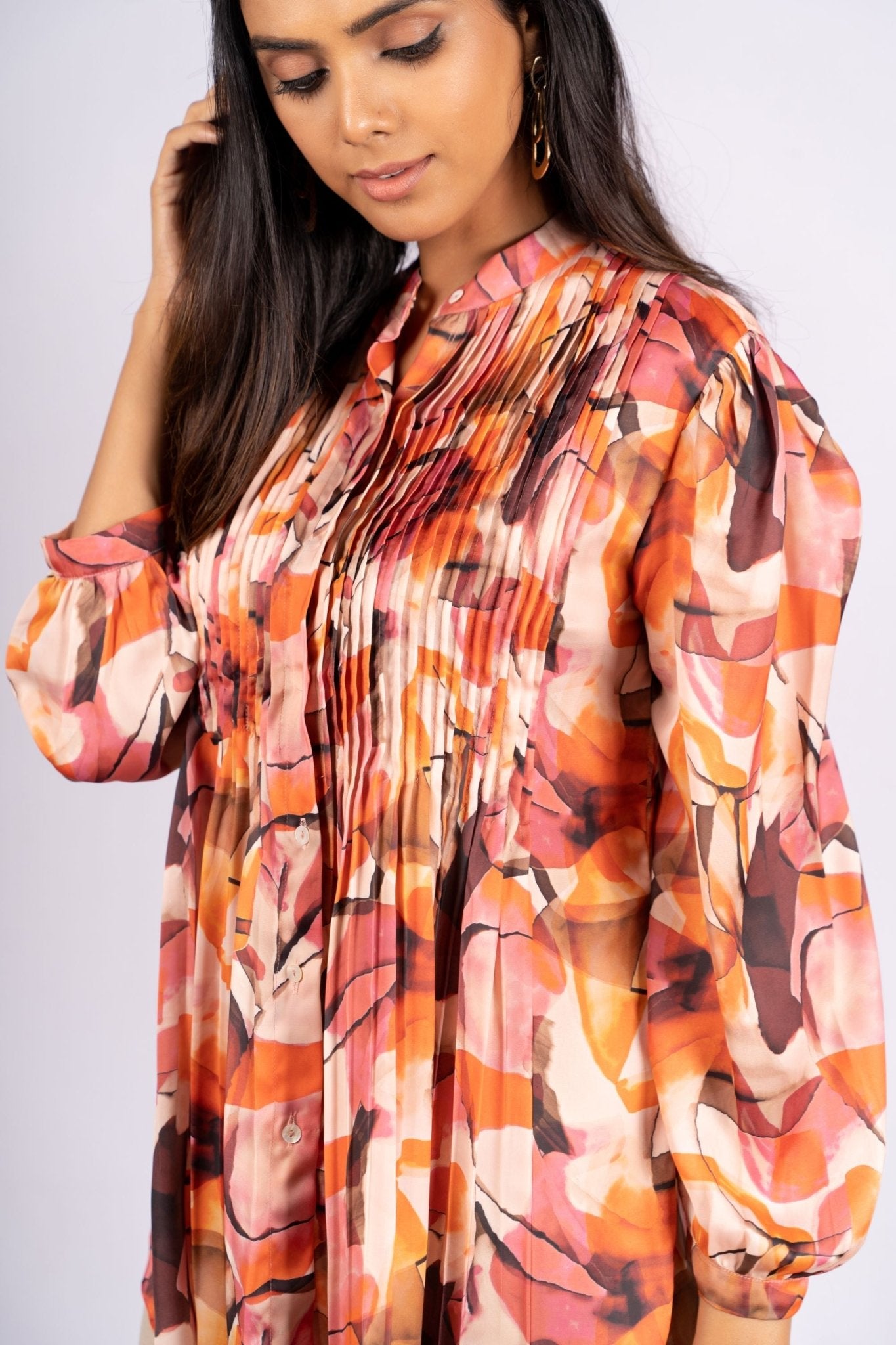 Marble Pleated Satin Top - doeraa