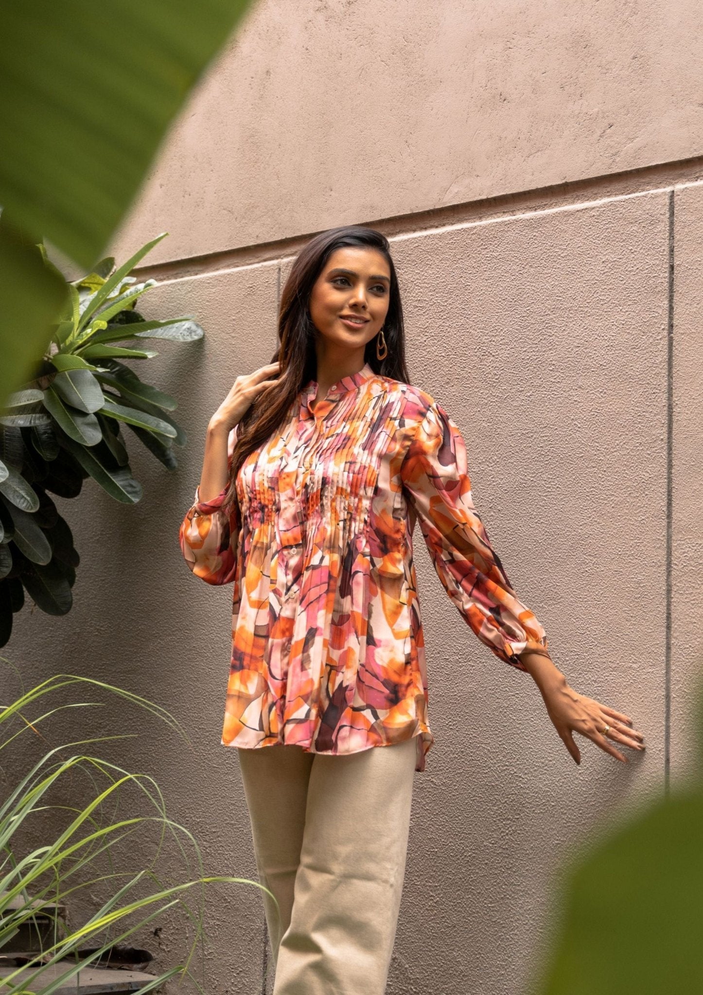 Marble Pleated Satin Top - doeraa