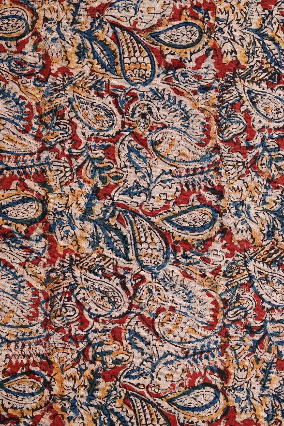 Maroon And Beige Floral Pattern Handblock Kalamkari Organic Cotton Fabric - doeraa